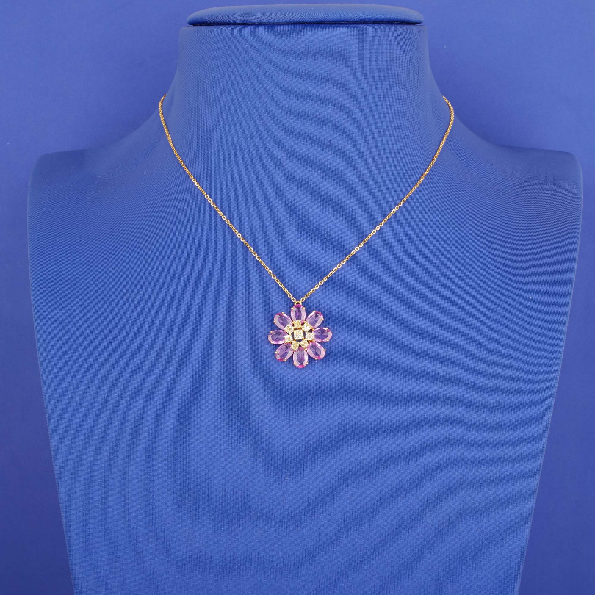 18K YG Diamond Necklace w/ Pink Tourmaline Stones