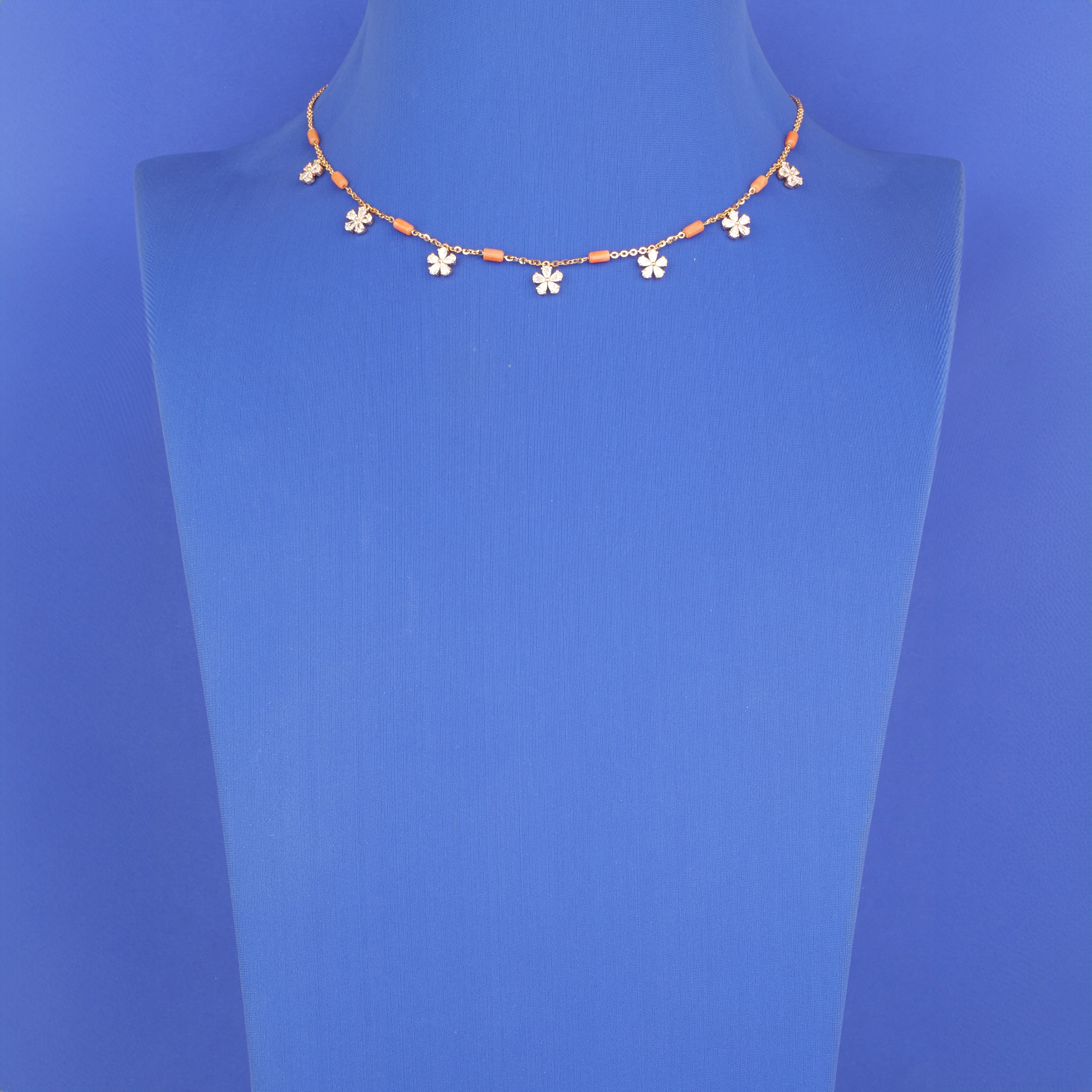 18K RG Diamond Coral Necklace