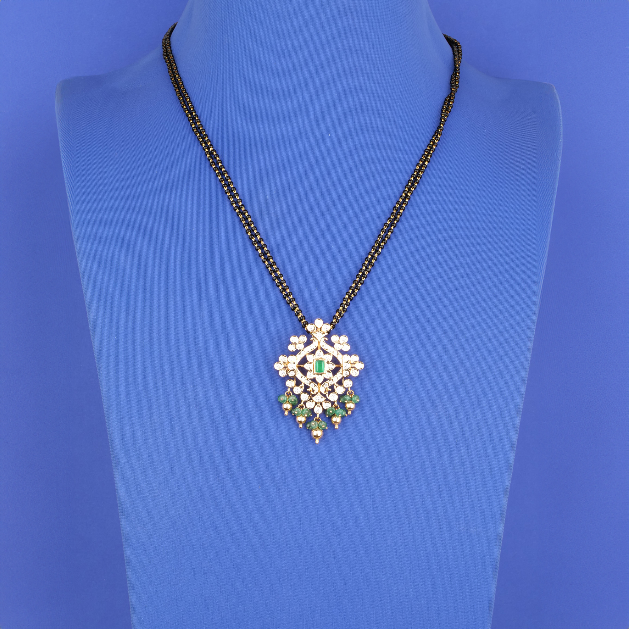 18K RG/YG Diamond Emerald Mangalsutra Necklace w/ Intchg. Stones, E/F-VVS