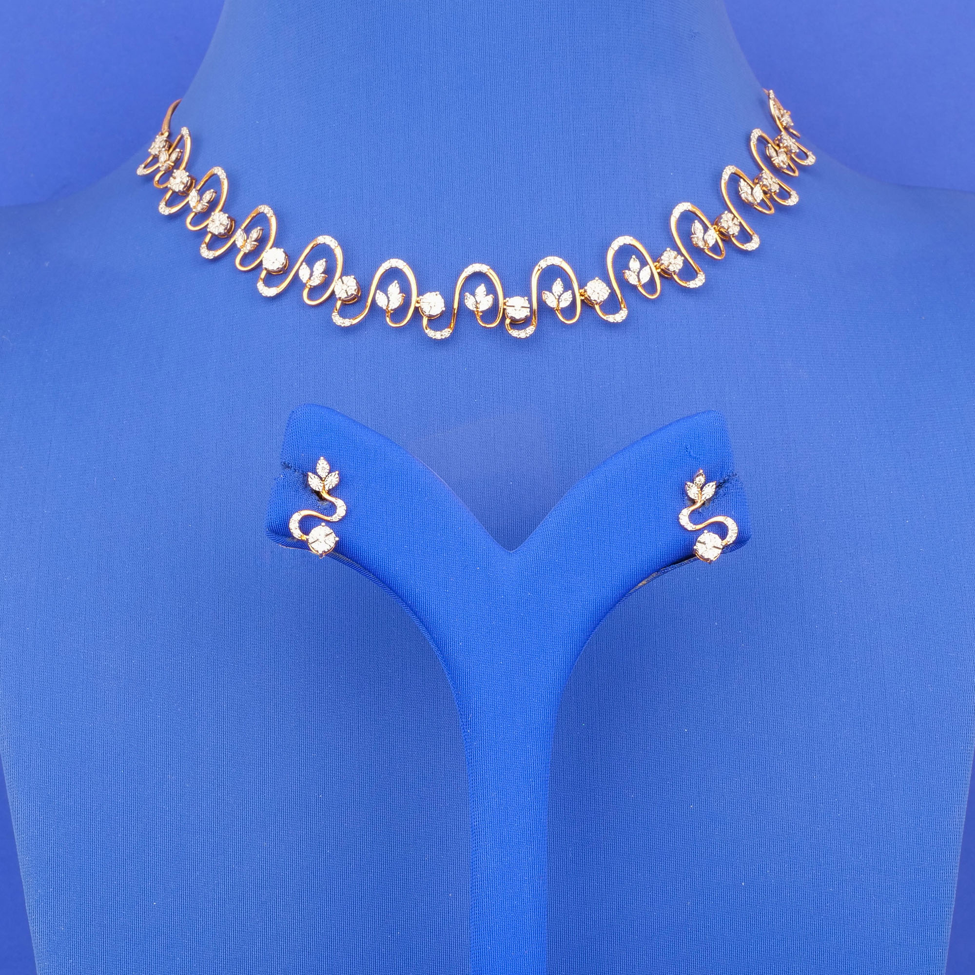 18K RG Diamond Necklace Earring Set