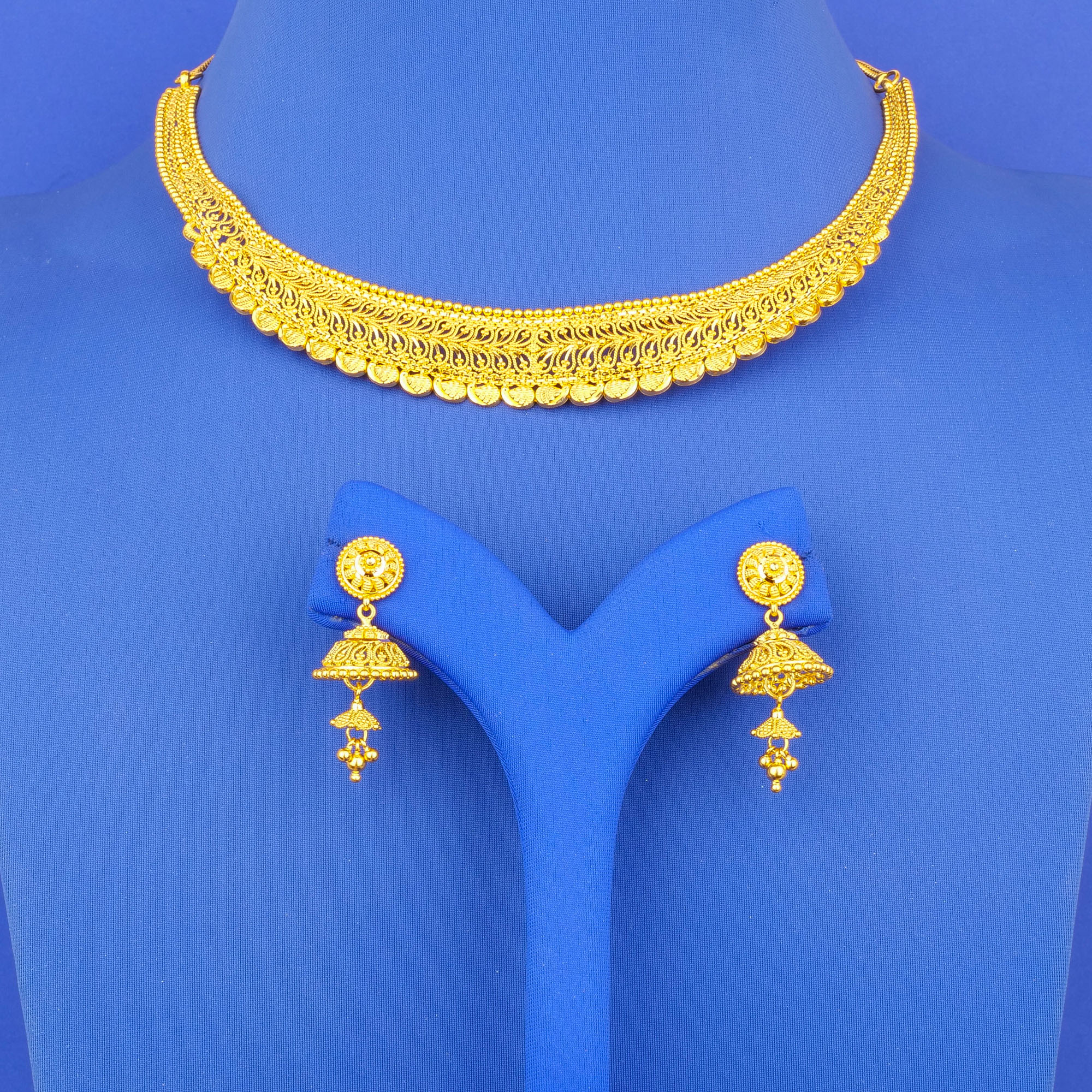 22K Gold Necklace Earring Set