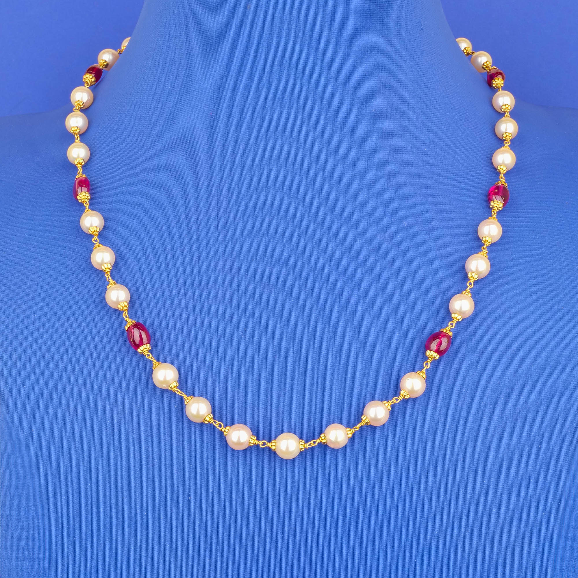 22K Gold South Sea Pearls Ruby Chain