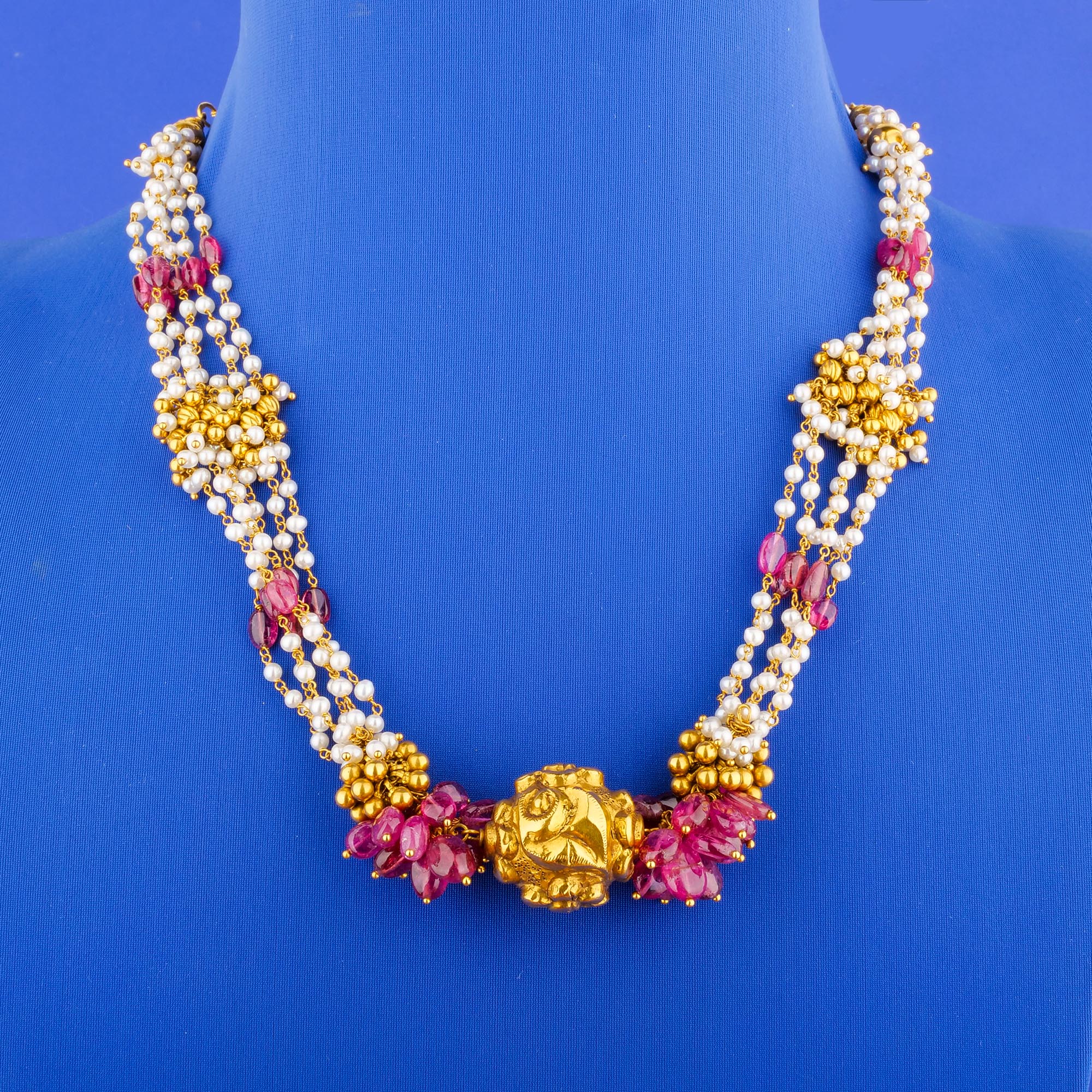 22K 'Antique' Pearl Ruby Necklace/Chain