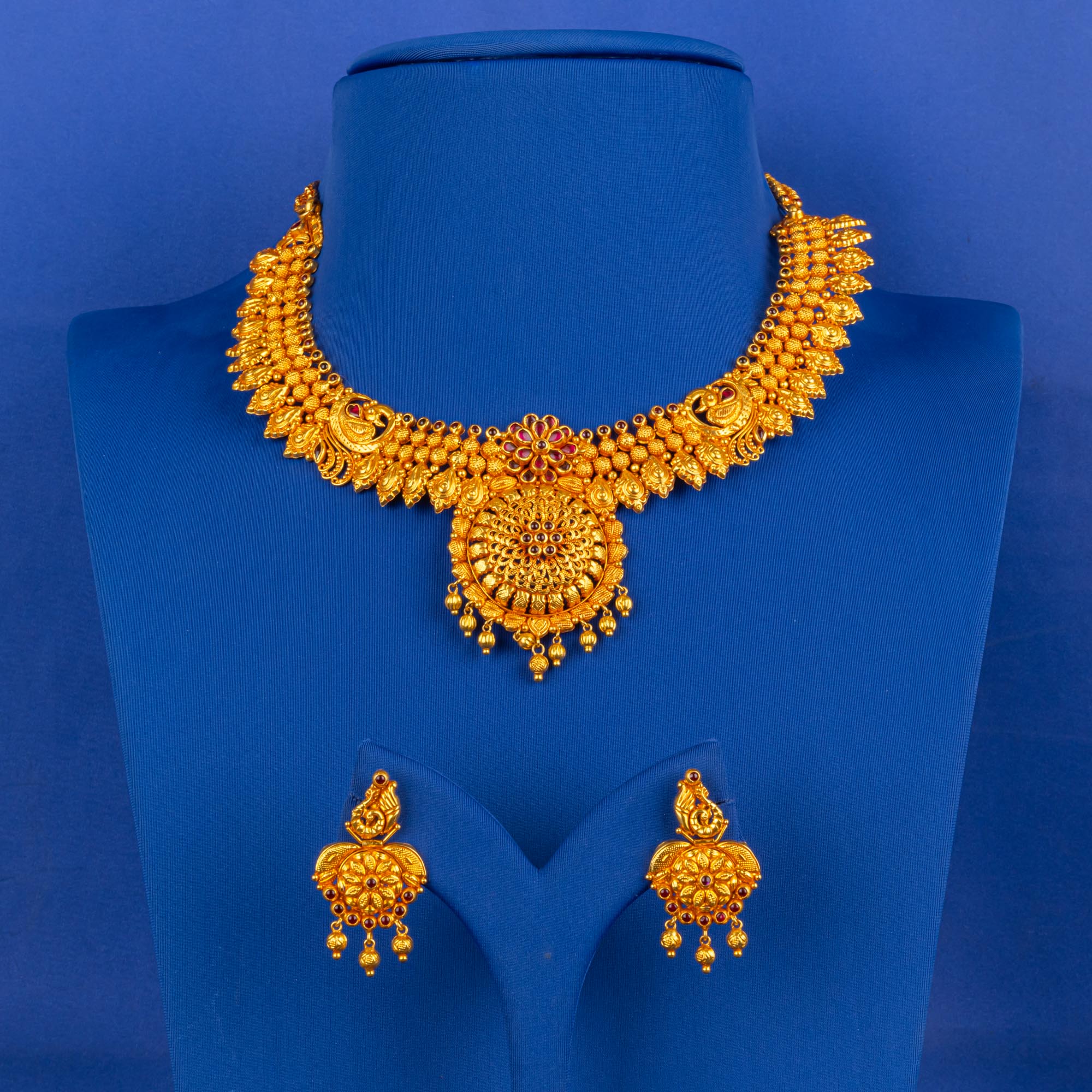 Handmade 22K Gold 'Antique' Necklace & Earrings Set
