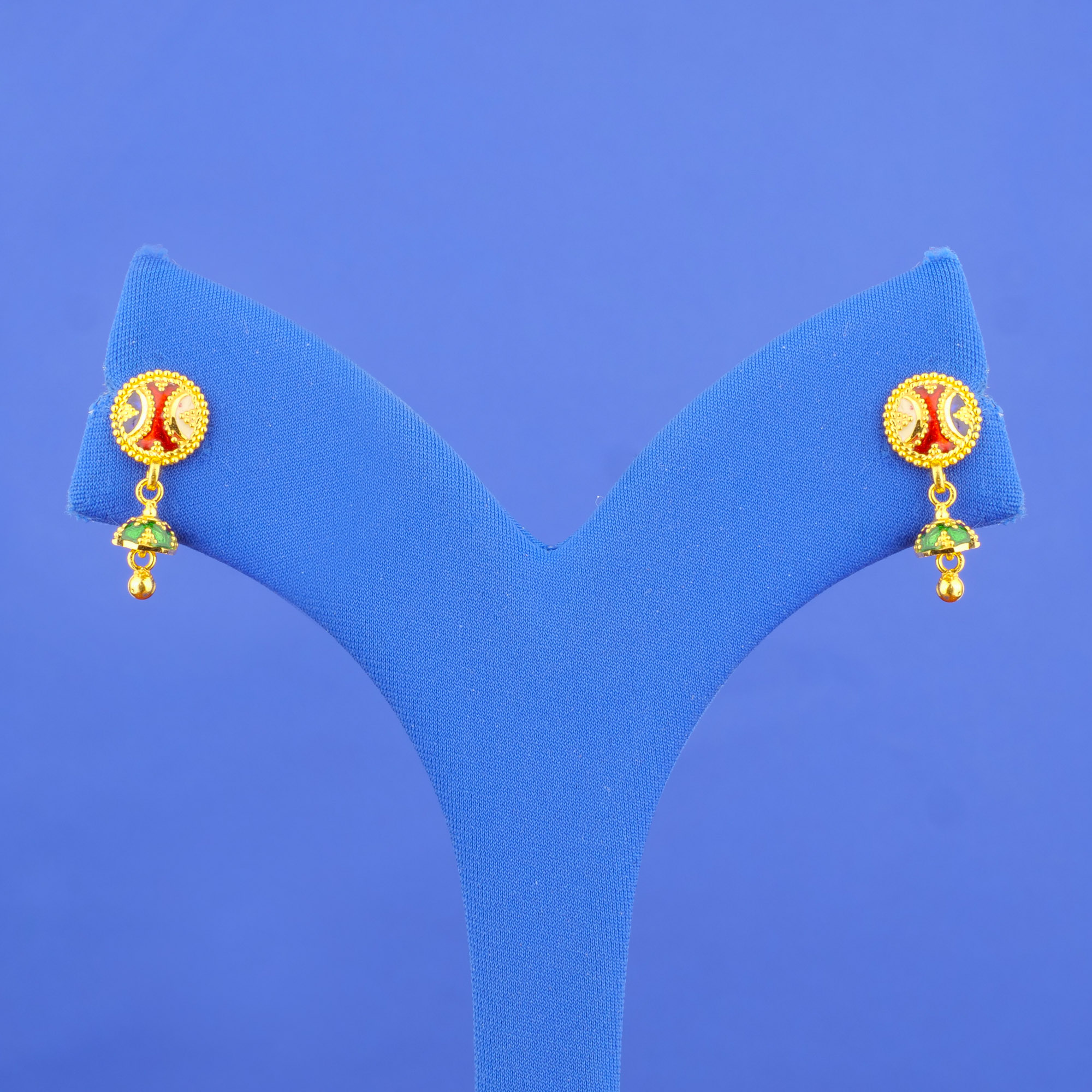 Twenty-Two Karat Baby Minakari Gold 'Drop' Earrings