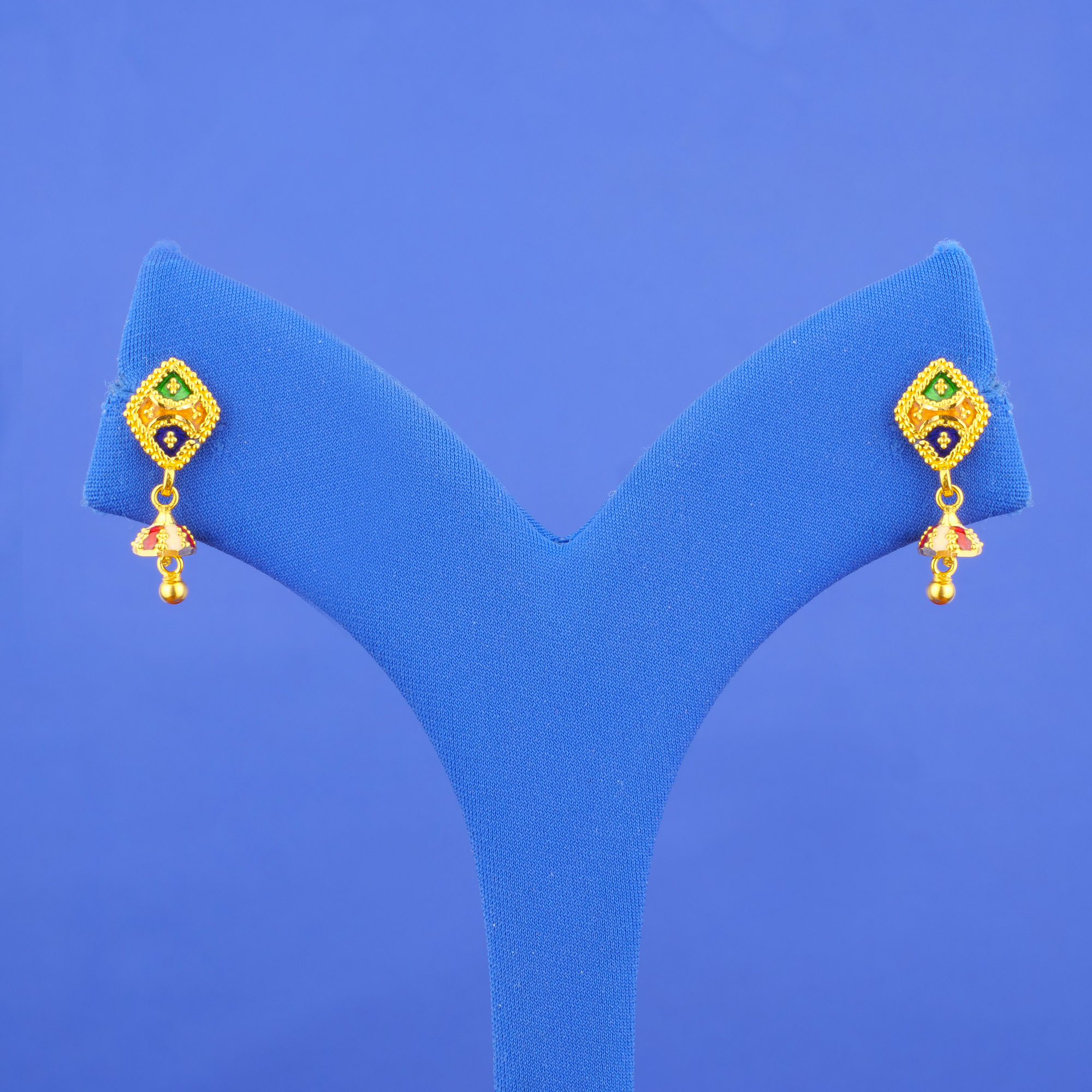 Twenty-Two Karat Baby Minakari Gold 'Drop' Earrings