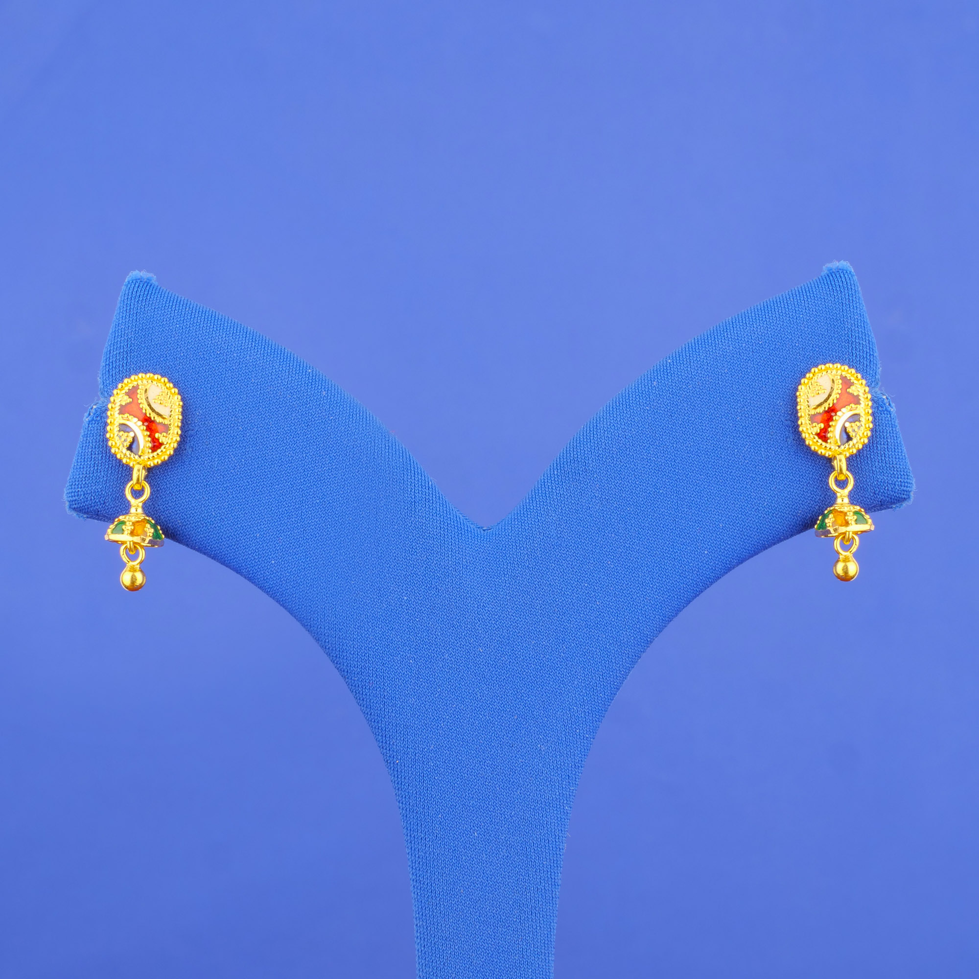 Twenty-Two Karat Baby Minakari Gold 'Drop' Earrings