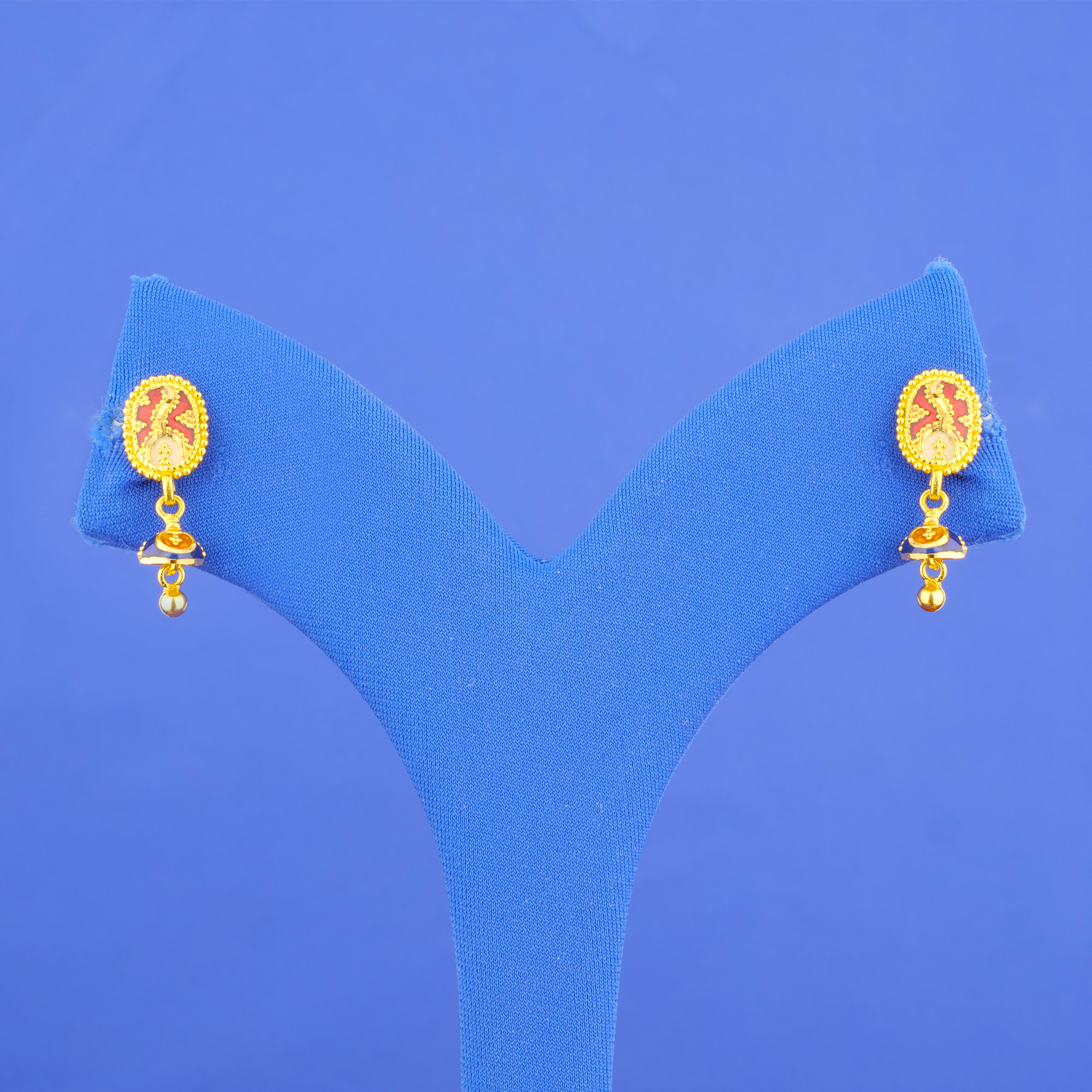 Twenty-Two Karat Baby Minakari Gold 'Drop' Earrings