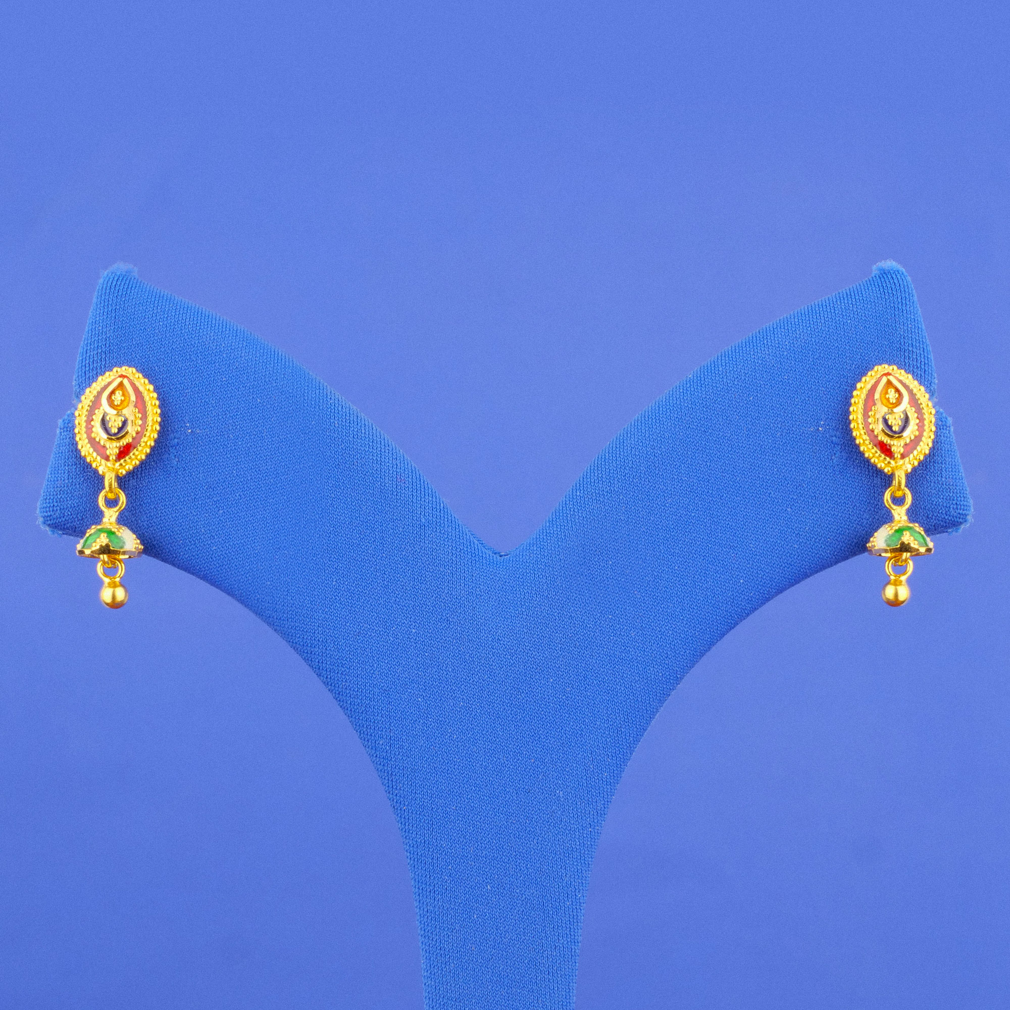 Twenty-Two Karat Baby Minakari Gold 'Drop' Earrings