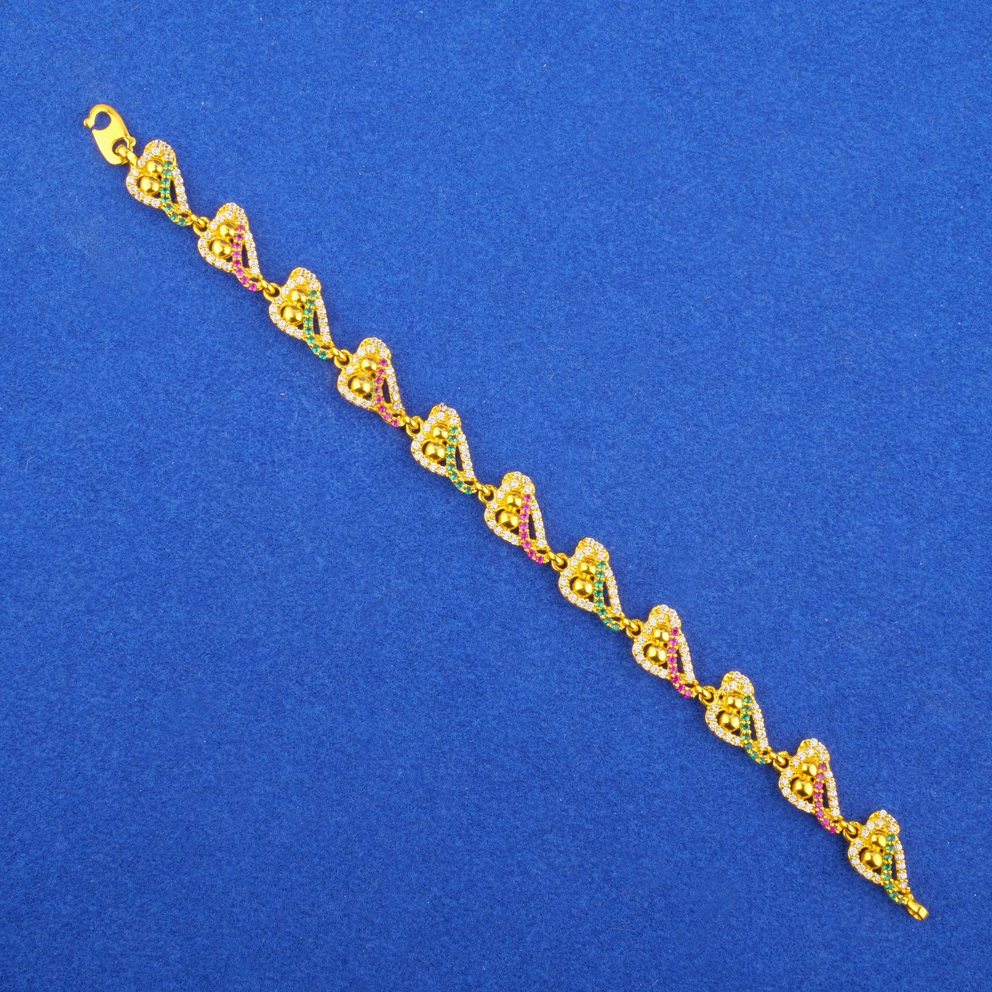 Twenty-Two Karat Cubic Zirconia/Colored Stone Gold Bracelet