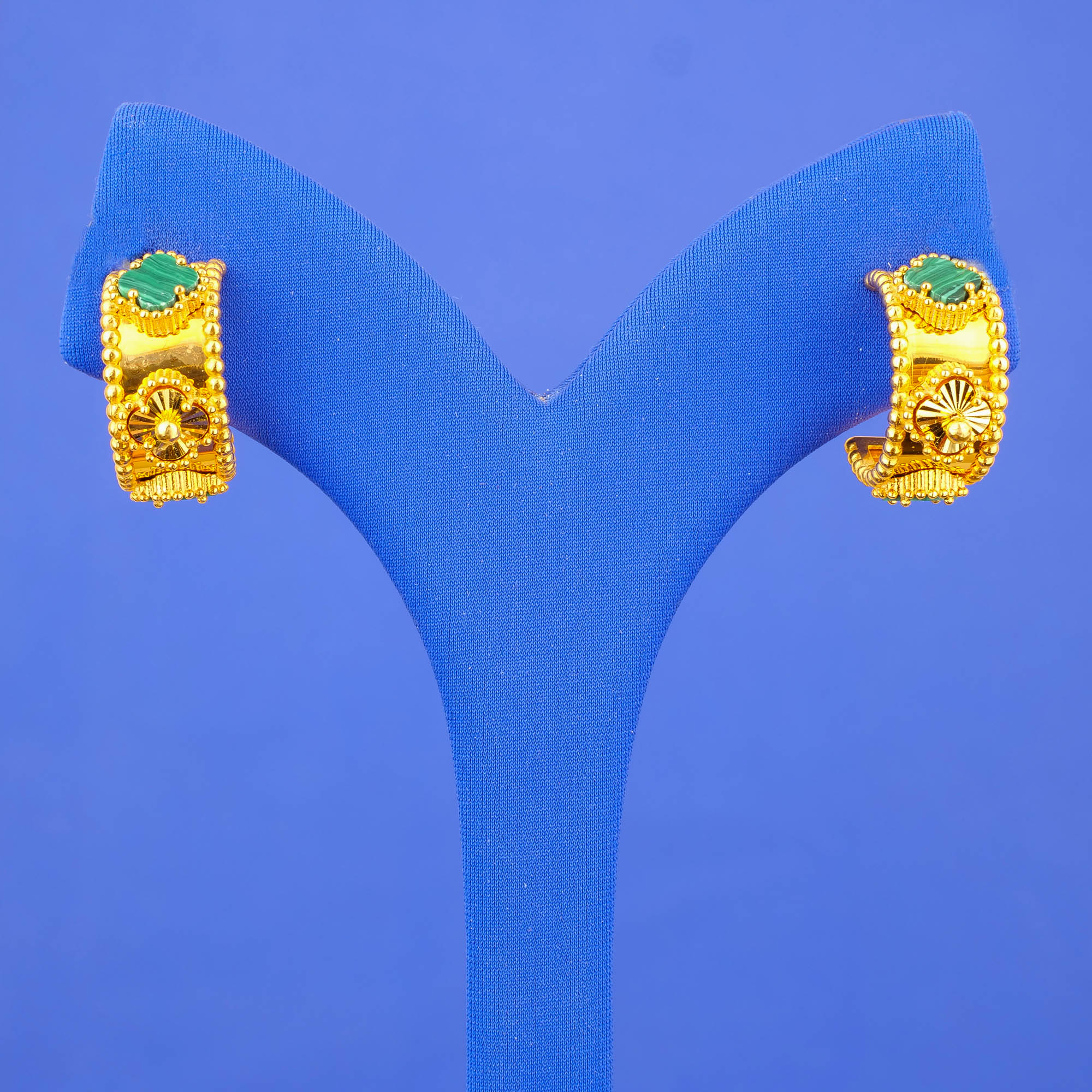 22K Gold Malachite Earrings