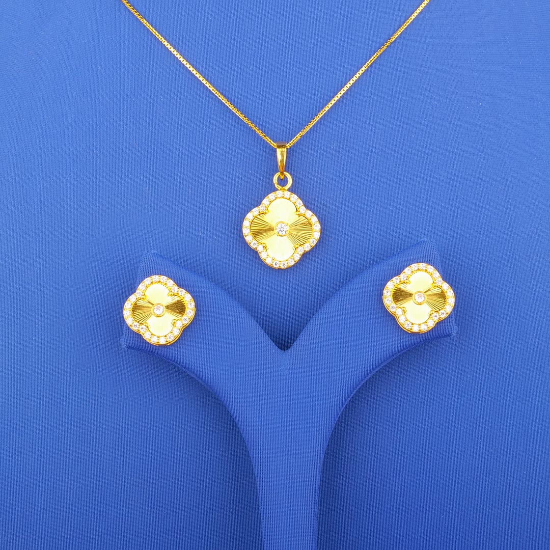 Twenty-Two Karat Gold Cubic Zirconia Pendant and Earrings Set (chain not included)