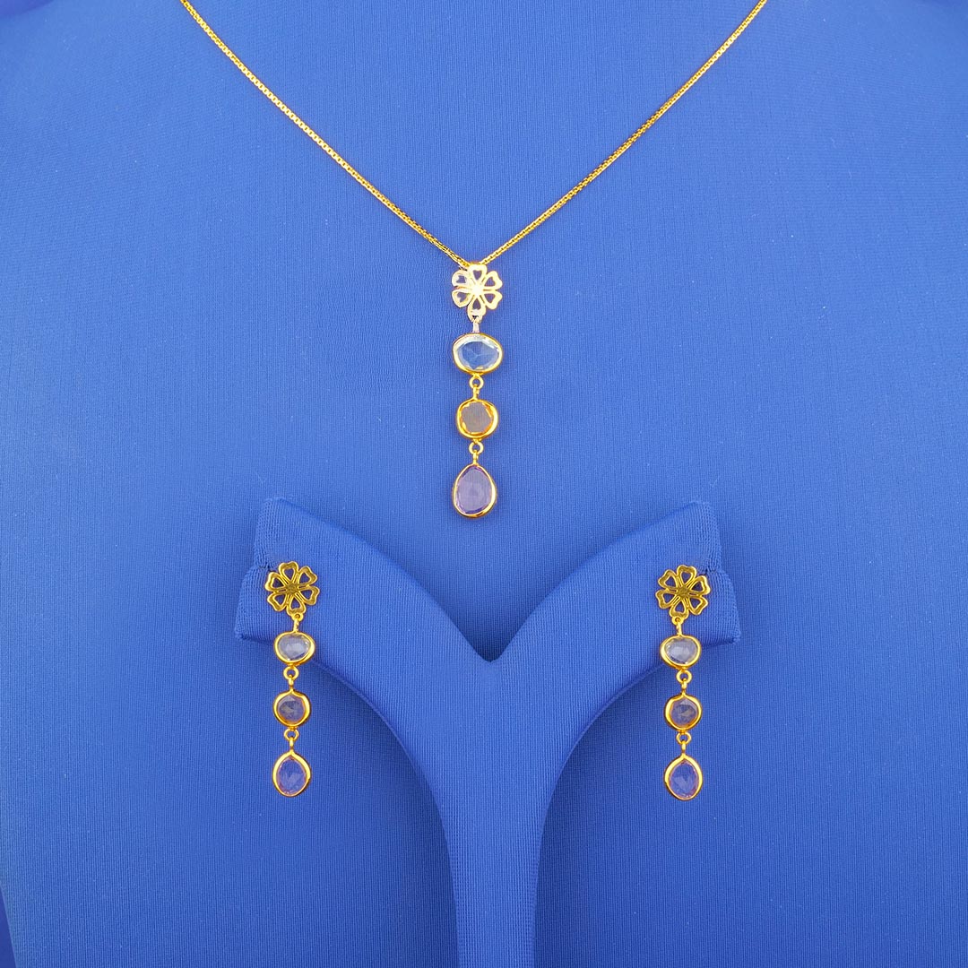 Twenty-Two Karat Gold Topaz Pendant and Earrings Set (chain not included)