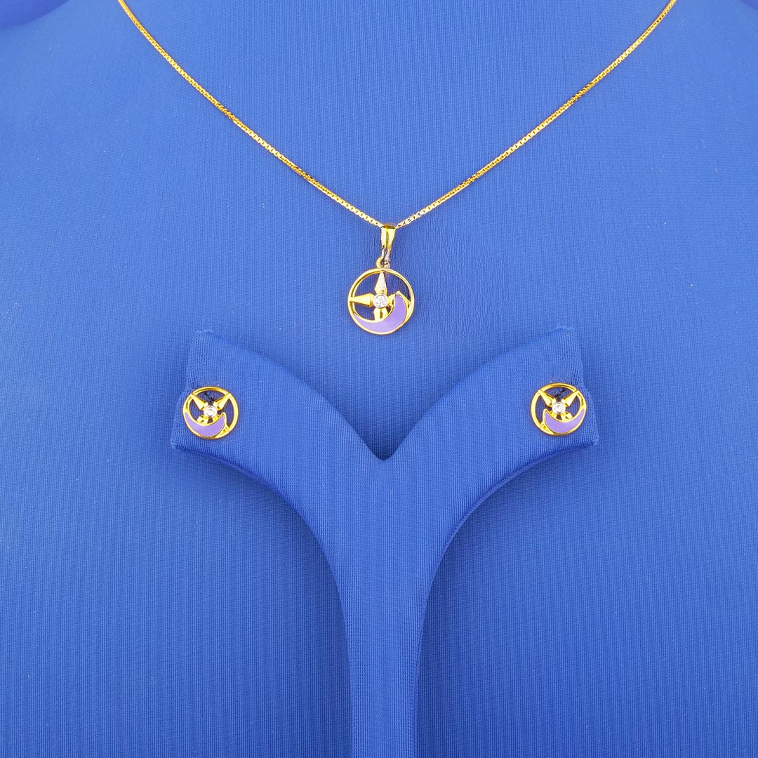 Twenty-Two Karat Minakari Gold Cubic Zirconia Pendant and Earrings Set (chain not included)