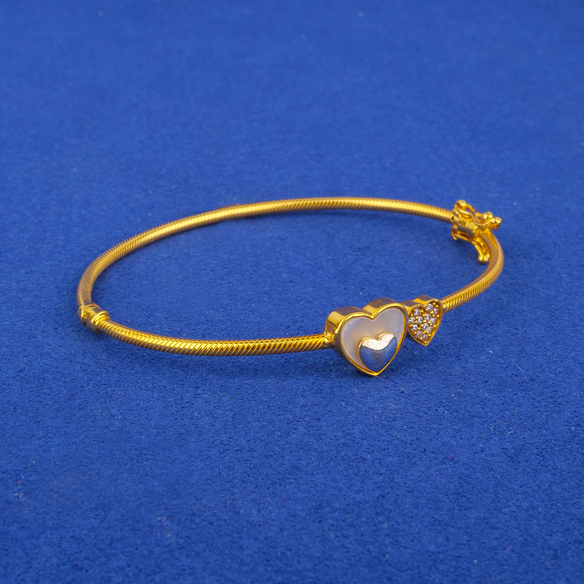 22K Two-Tone Gold Cubic Zirconia Mother of Pearl Bangle/Bracelet