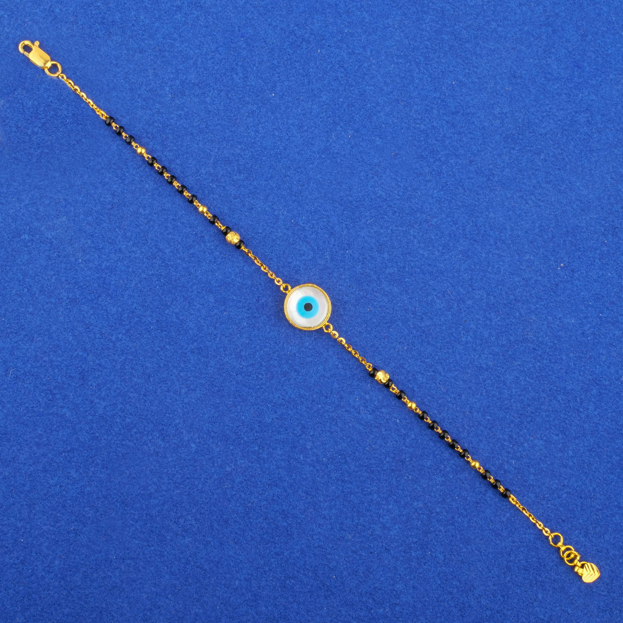 Twenty-Two Karat Gold Blackbead Mother of Pearl Cubic Zirconia Bracelet