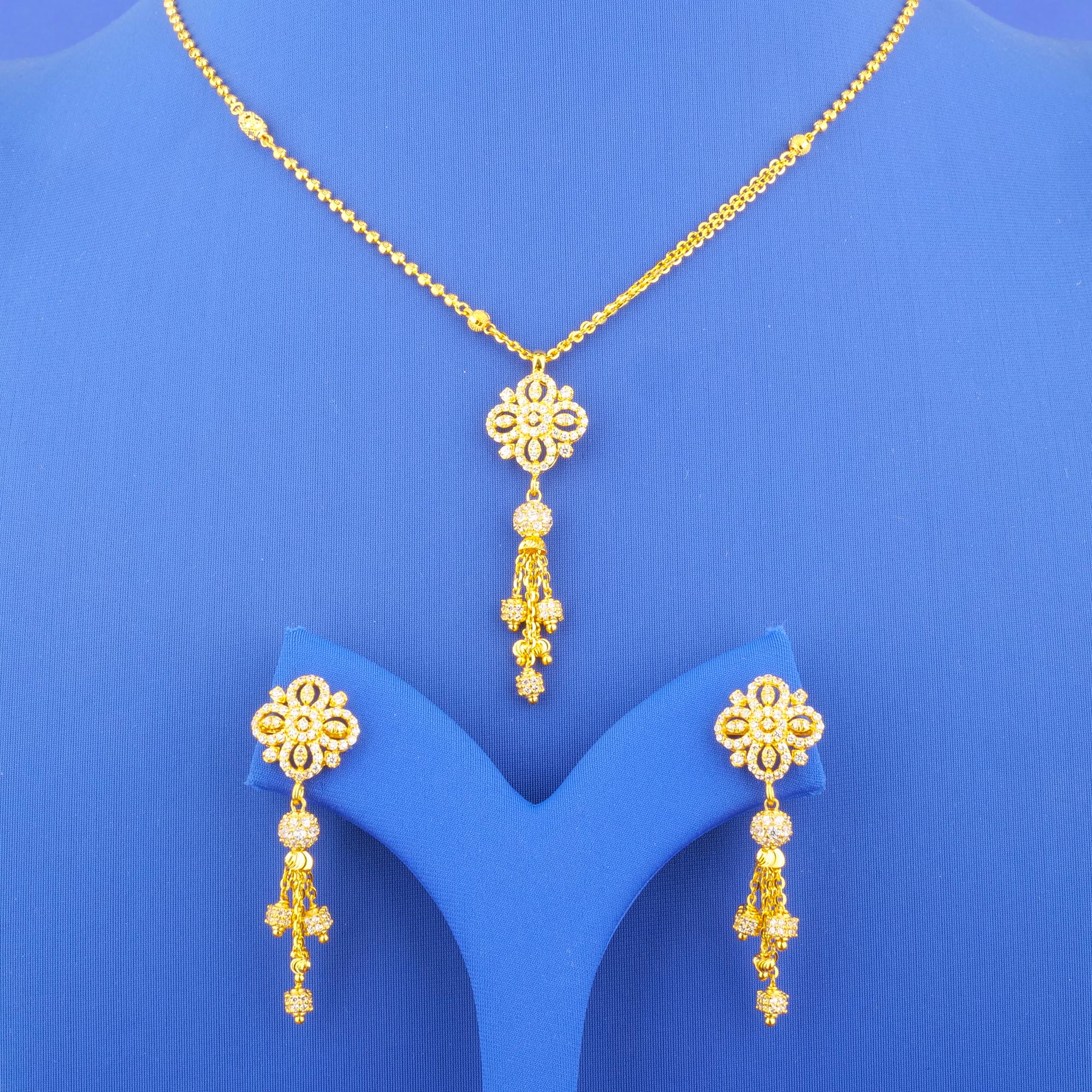 22K Gold Cubic Zirconia Necklace and Earrings Set