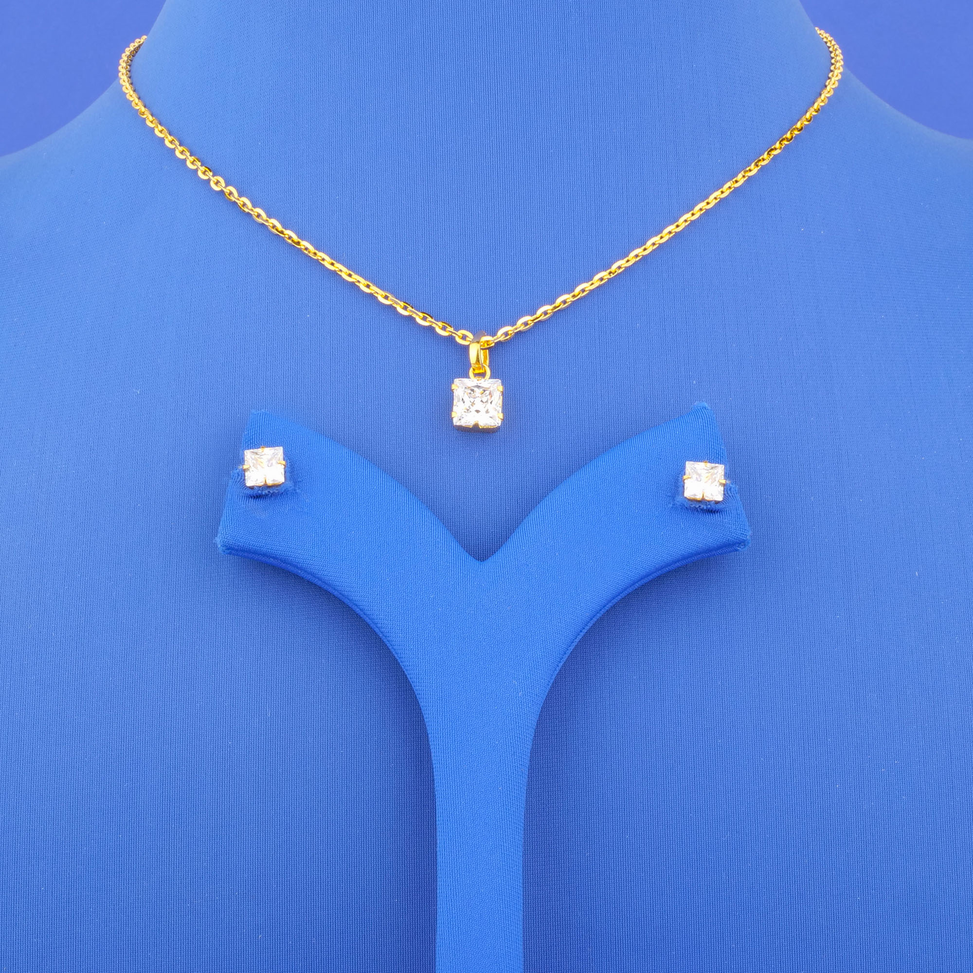 22K Gold Cubic Zirconia Necklace and Earrings Set (chain not included)