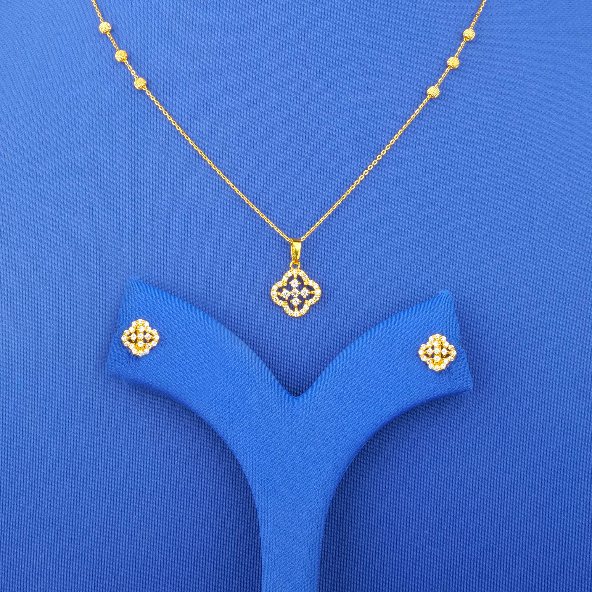 22K Gold Cubic Zirconia Necklace and Earrings Set