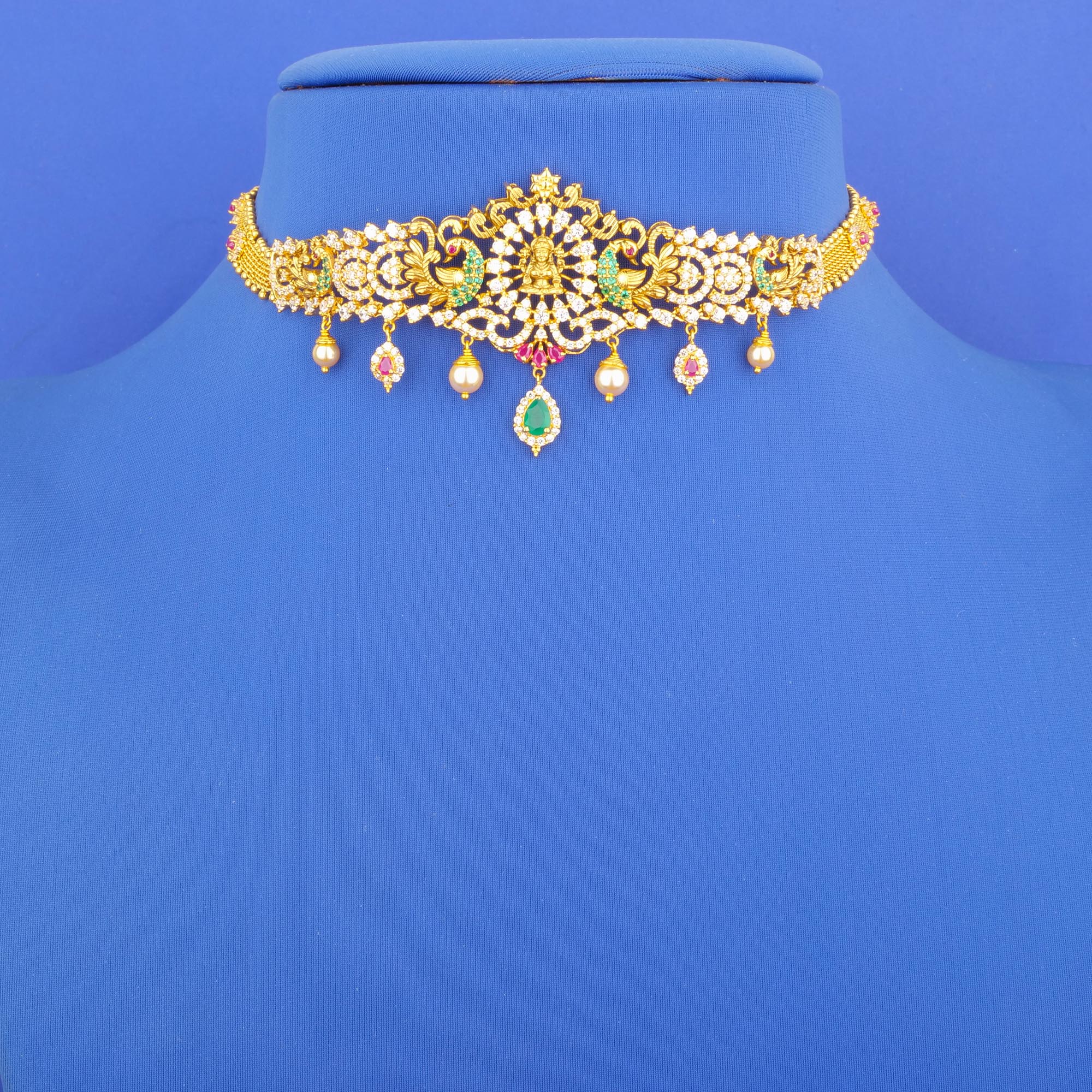 22K Gold 'Lakshmi' Cubic Zirconia/Colored Stone Choker/Bajubandh