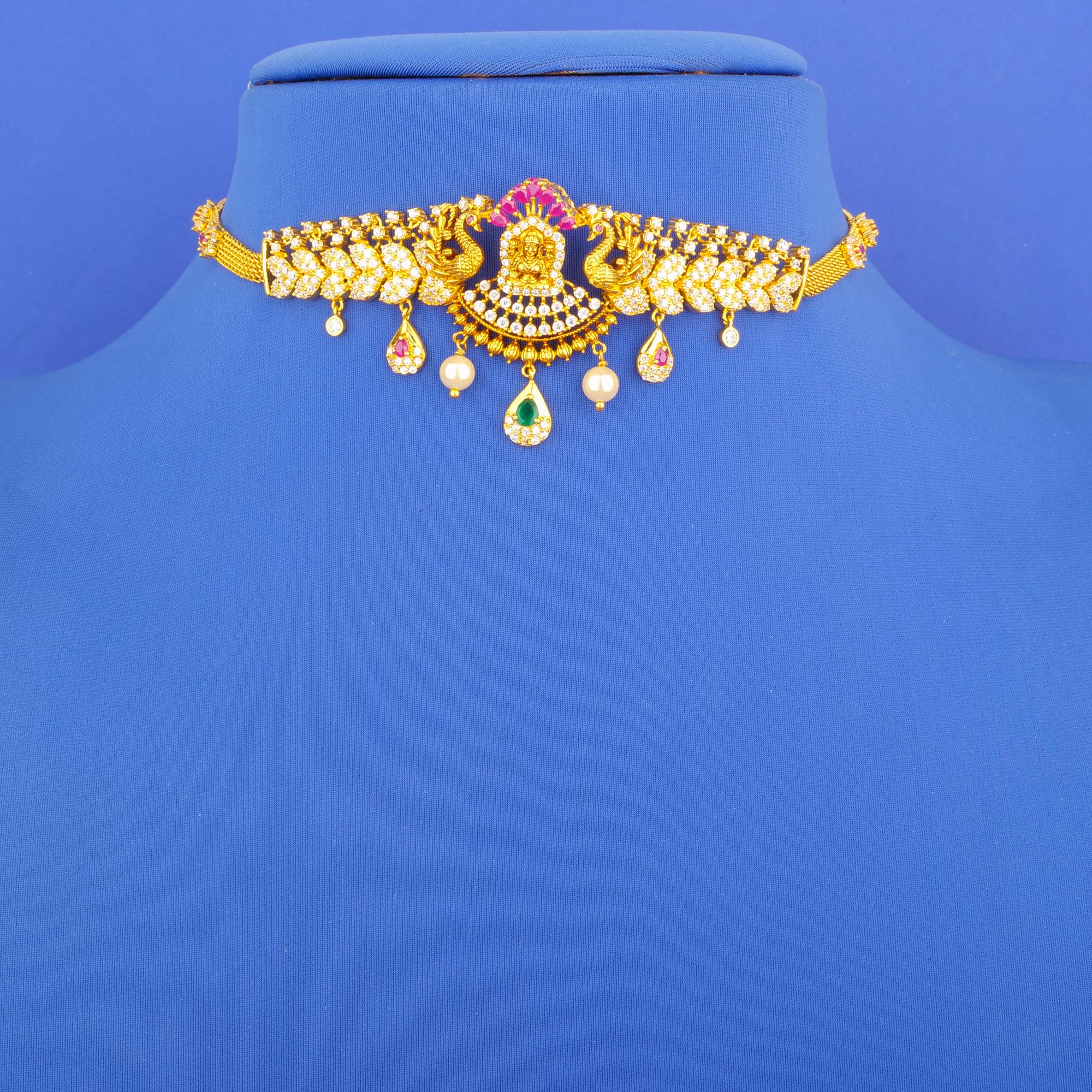 22K Gold 'Lakshmi' Cubic Zirconia/Colored Stone Choker/Bajubandh