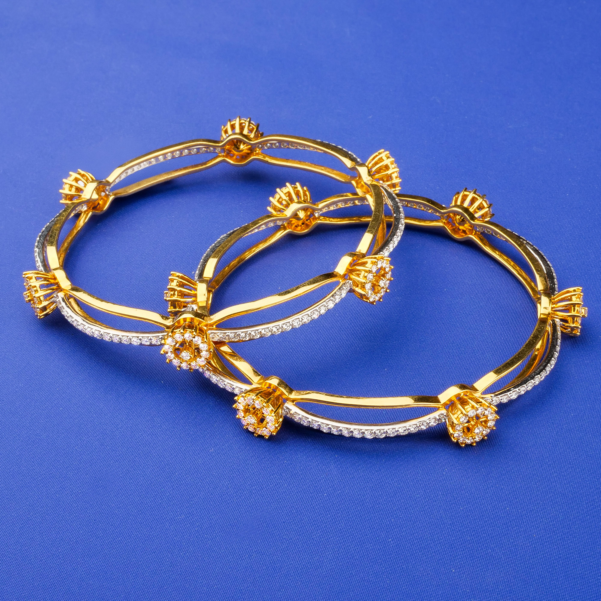 Handmade 18K Yellow Gold Diamond Bangles