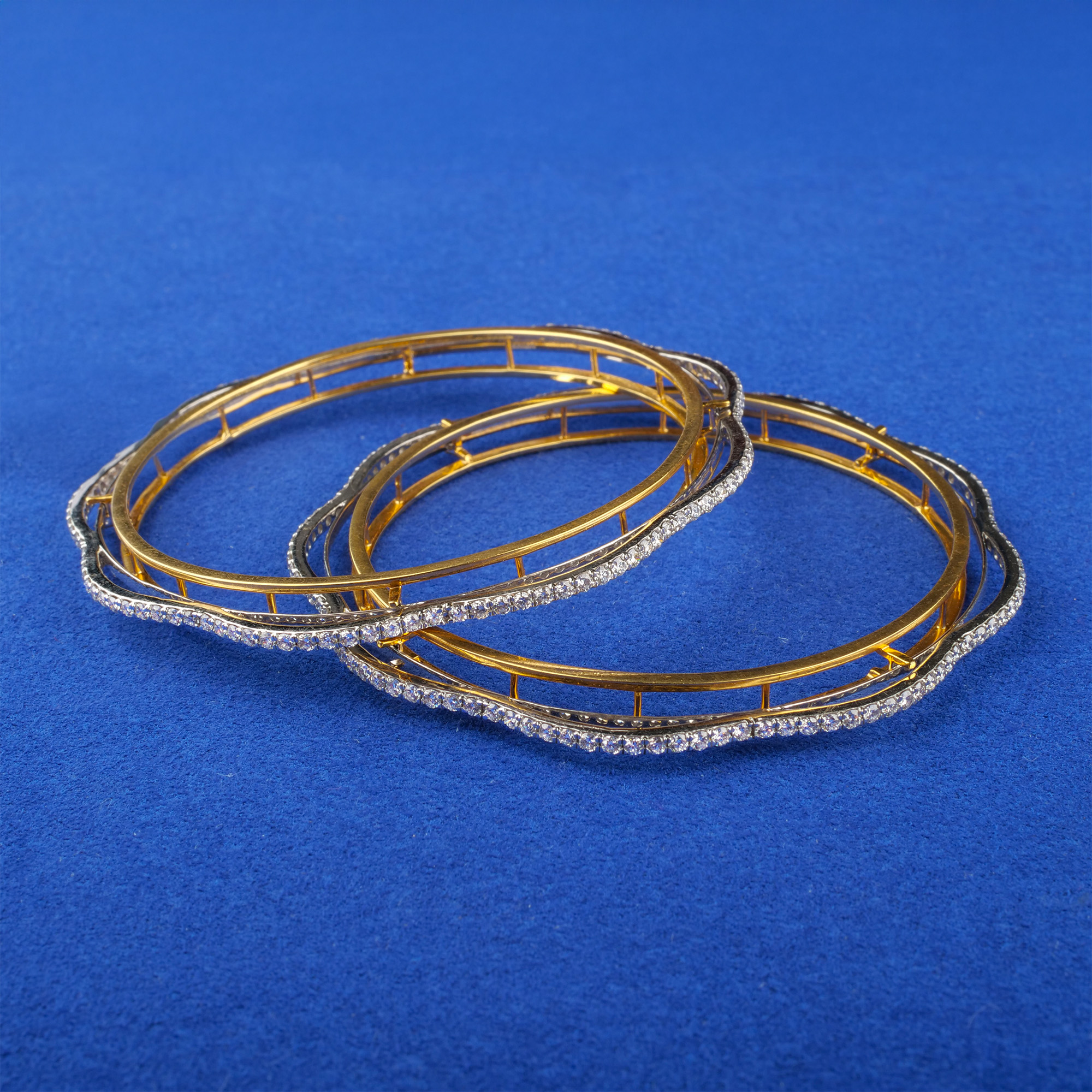 Handmade 18K Yellow & White Gold Diamond Bangles