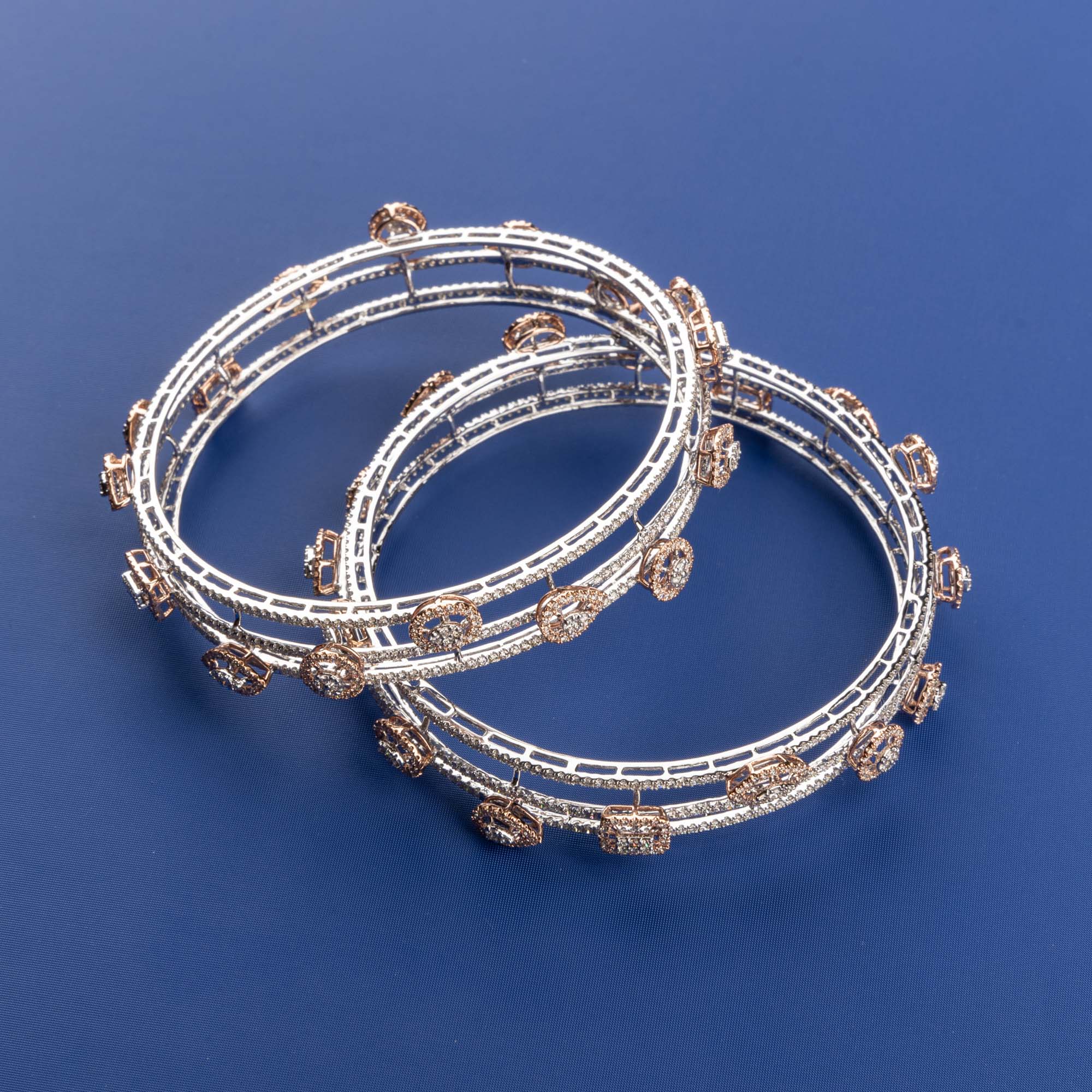 Pink Gold Delight: Handmade 18K White and Pink Gold Diamond Bangles