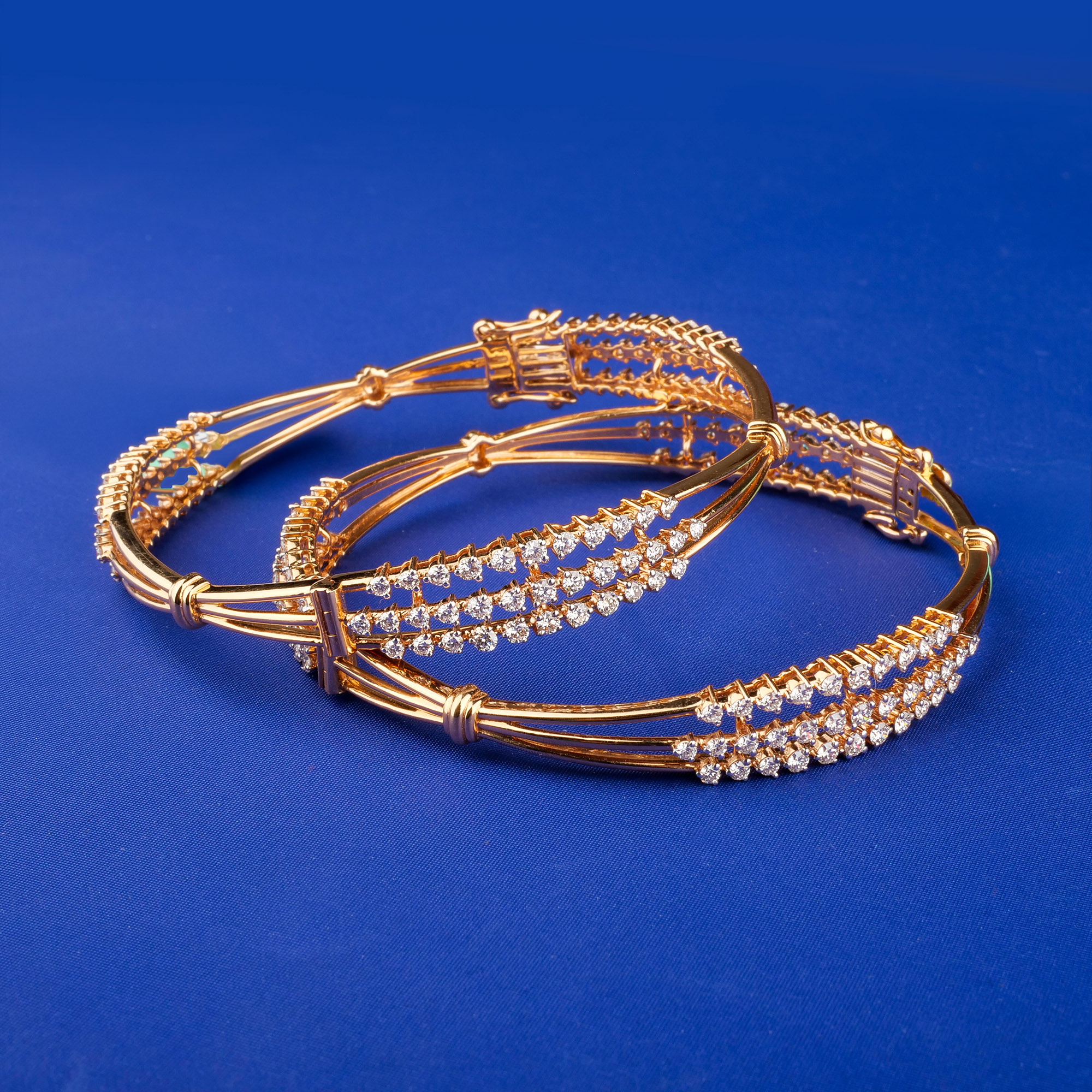 18K Rose Gold Diamond Bangles