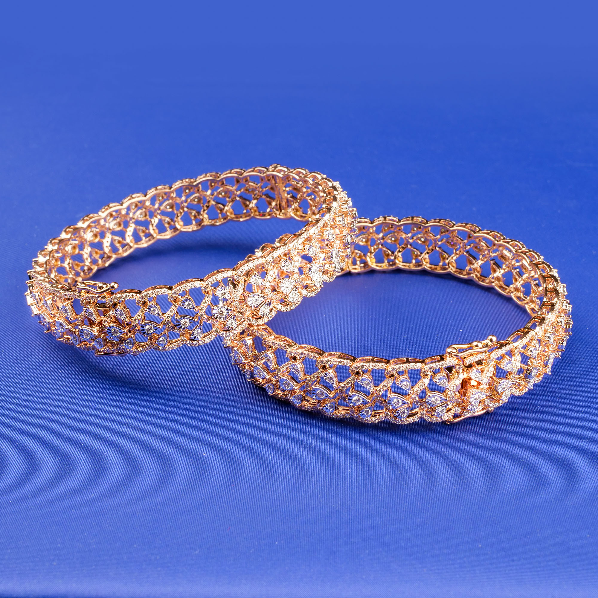 18K Rose Gold Diamond Bangles