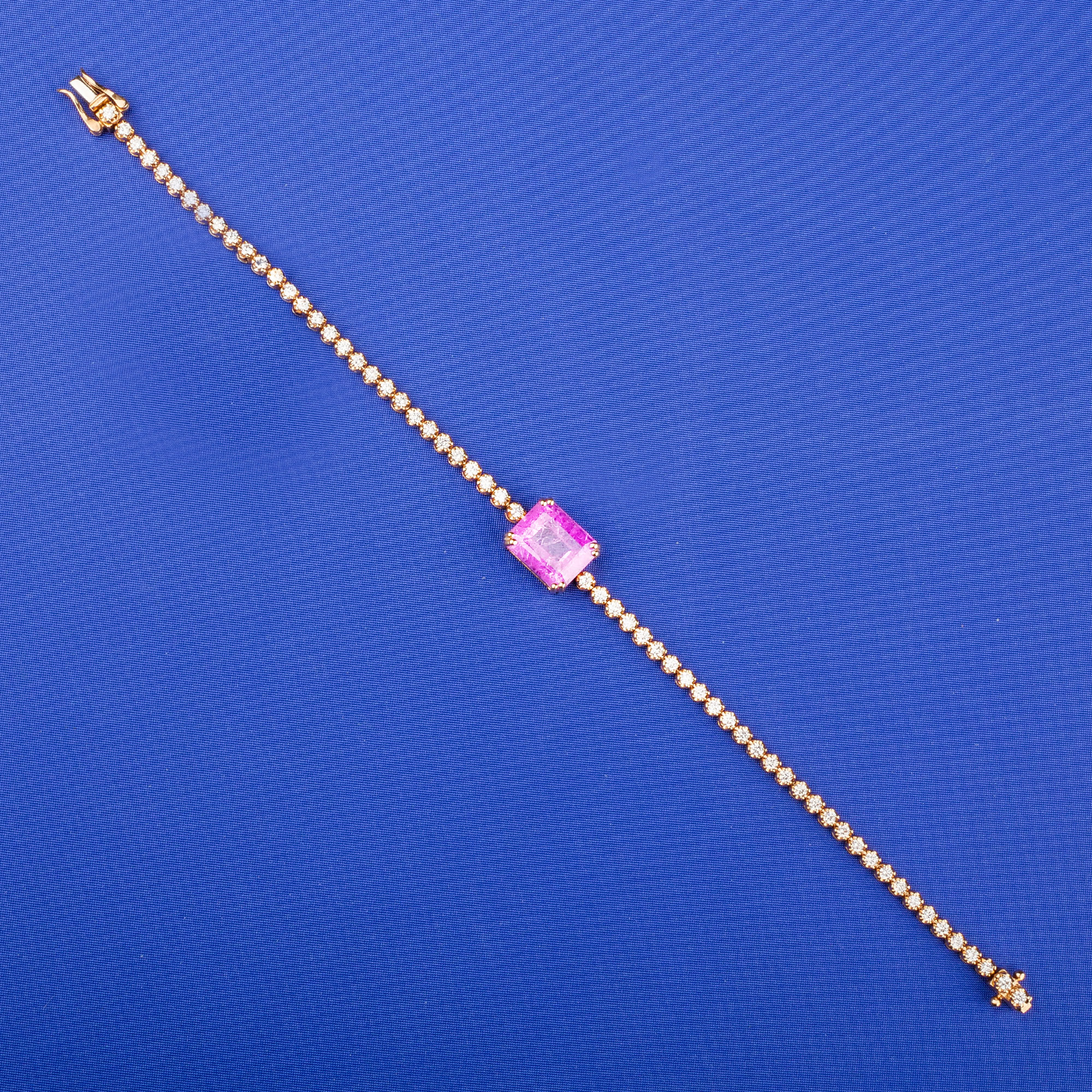 18K Rose Gold Diamond Pink Sapphire Bracelet