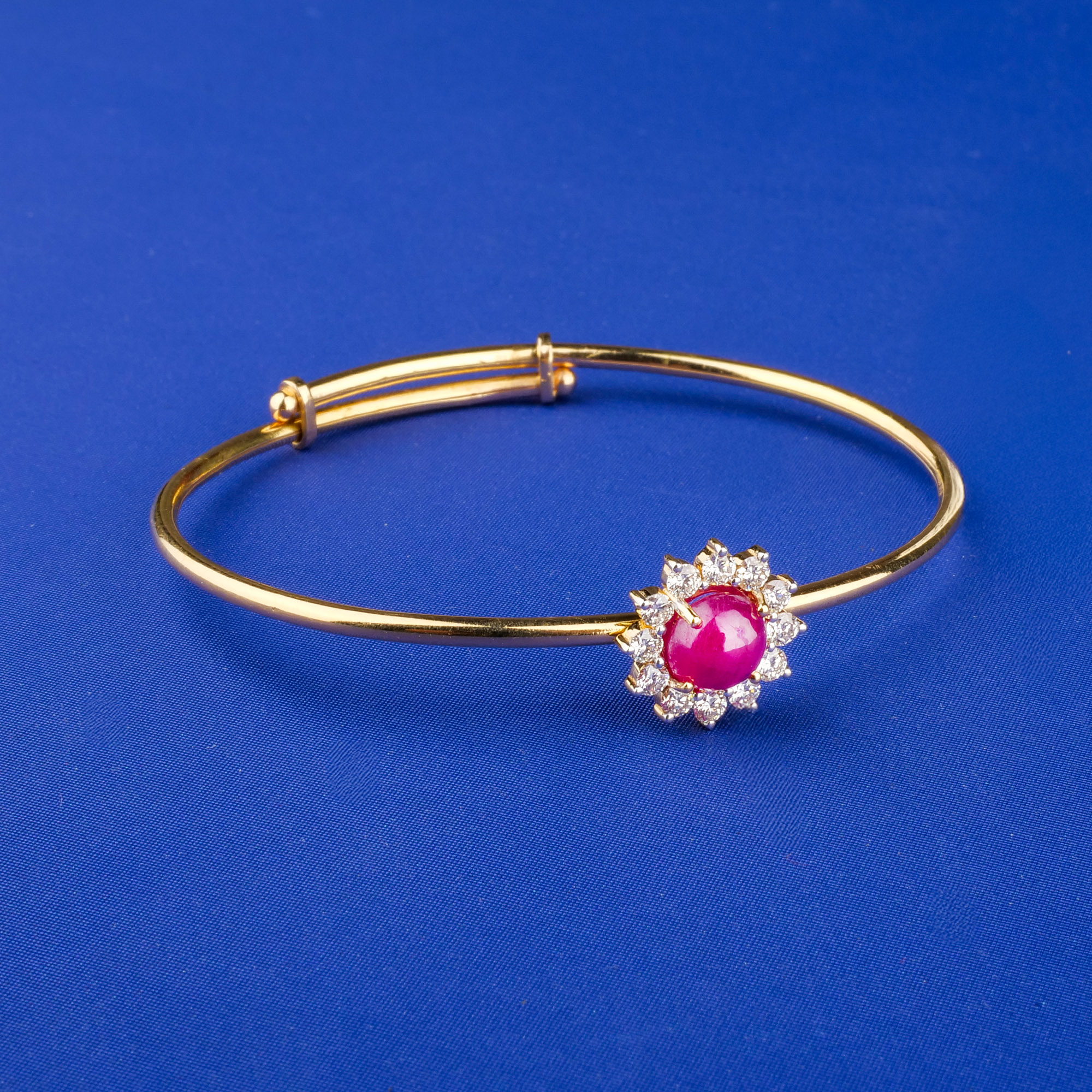 18K Yellow Gold Diamond Ruby 'Adjustable' Bangle