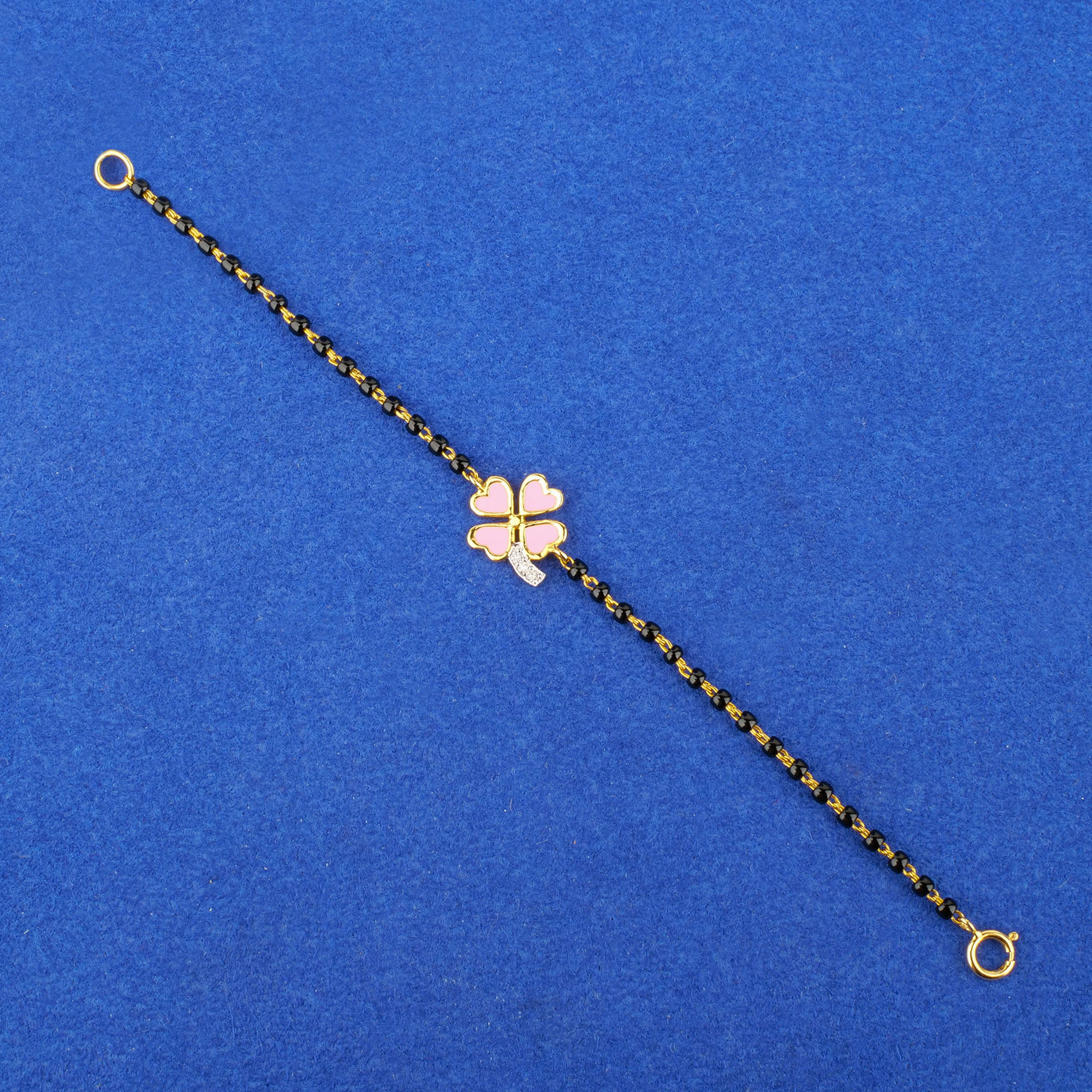 18K Yellow Gold Baby Diamond Blackbead Bracelet