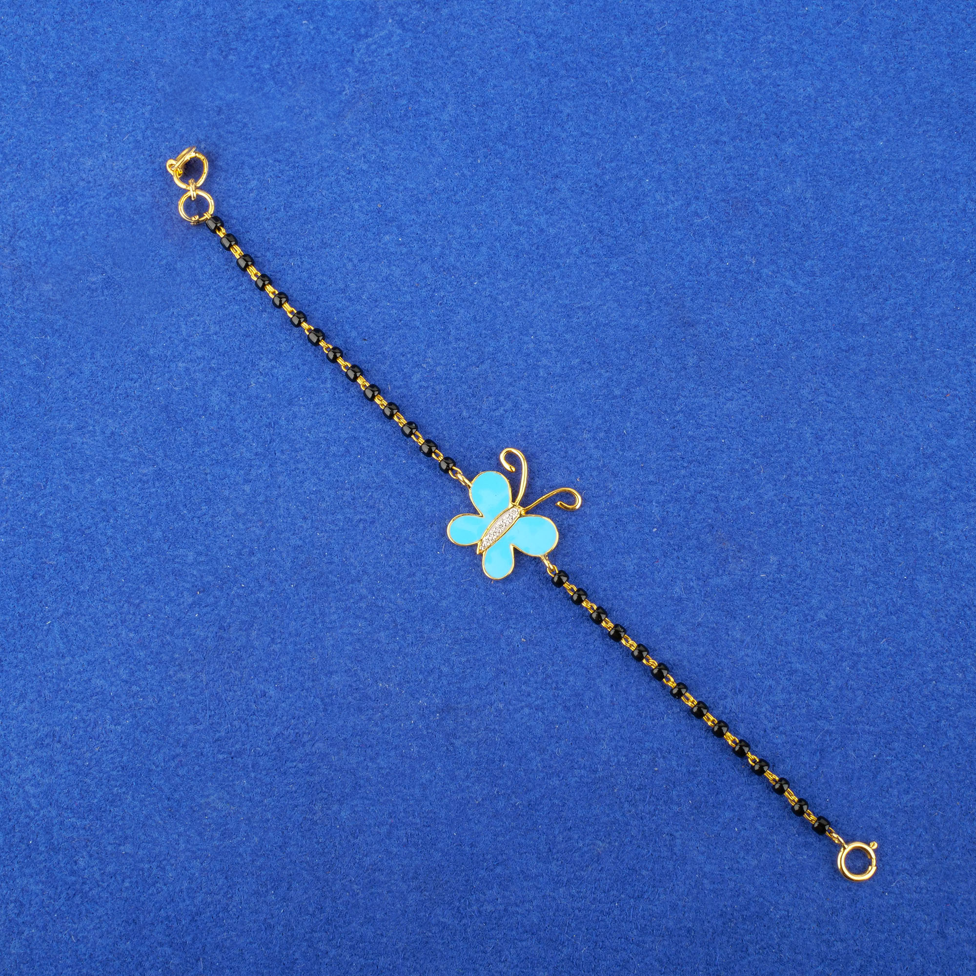 18K Yellow Gold Baby Diamond Blackbead Bracelet