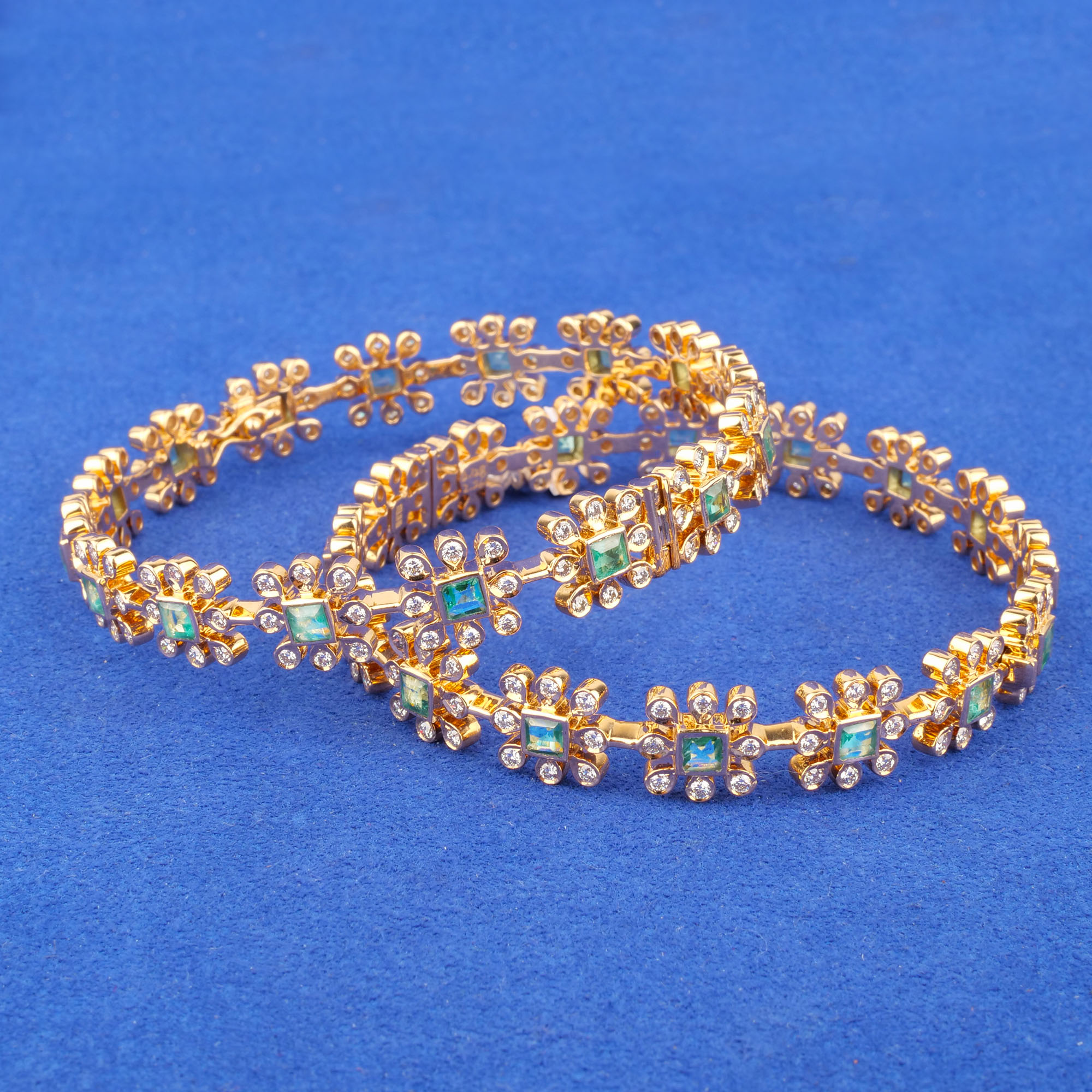 18K Gold Diamond Treated Emerald Bangles