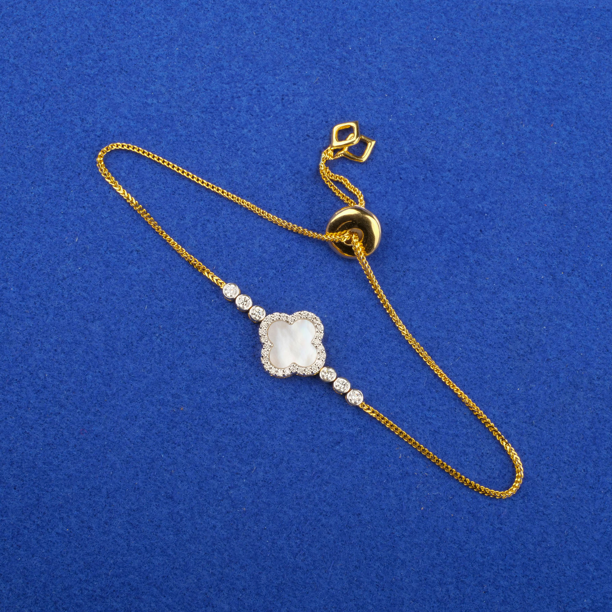 18K Yellow Gold Diamond Mother of Pearl 'Adjustable' Bracelet