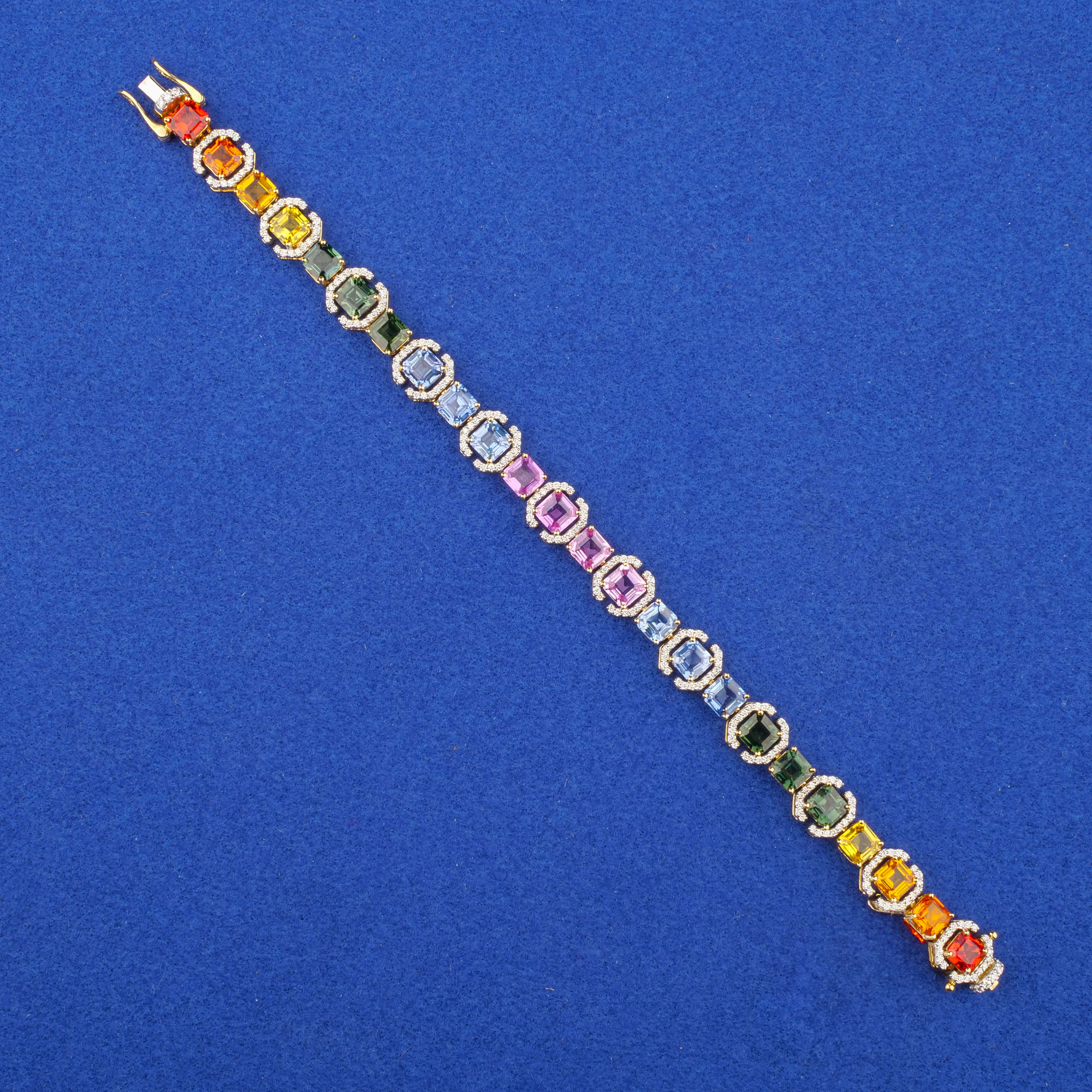 18K Yellow Gold Diamond Multicolor Sapphire Bracelet