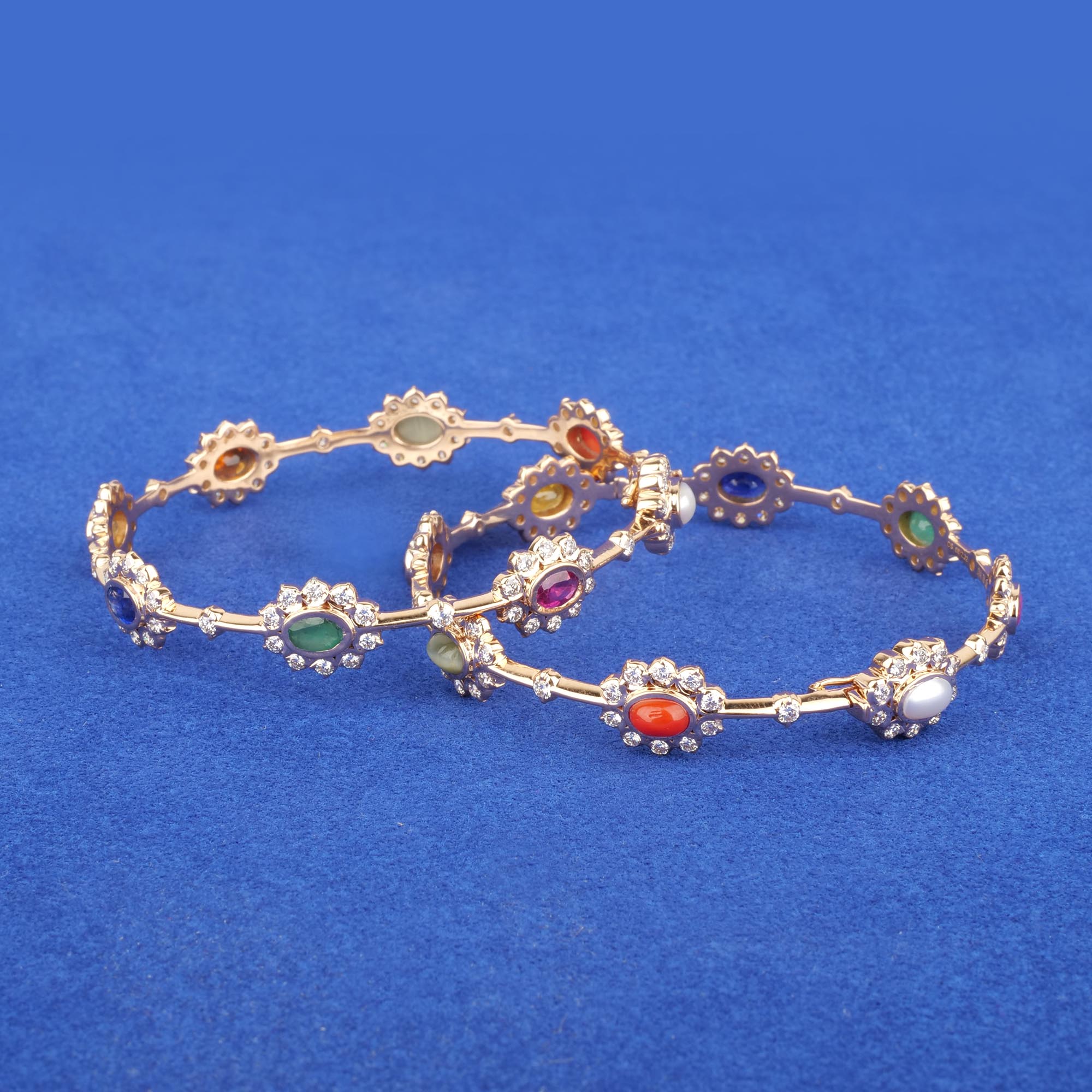 18K Gold Diamond Navratna Bangles