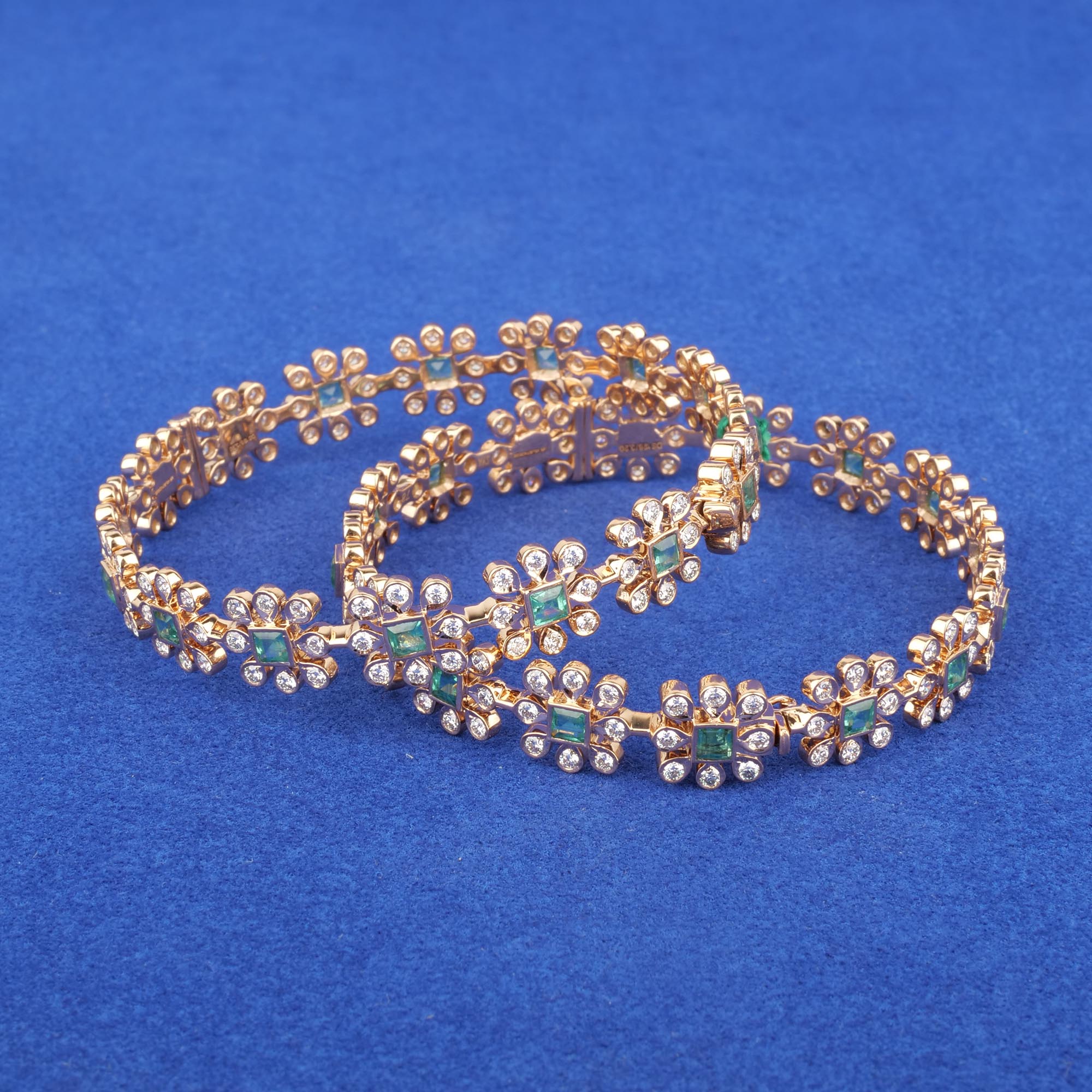 18K Gold Diamond Emerald Bangles