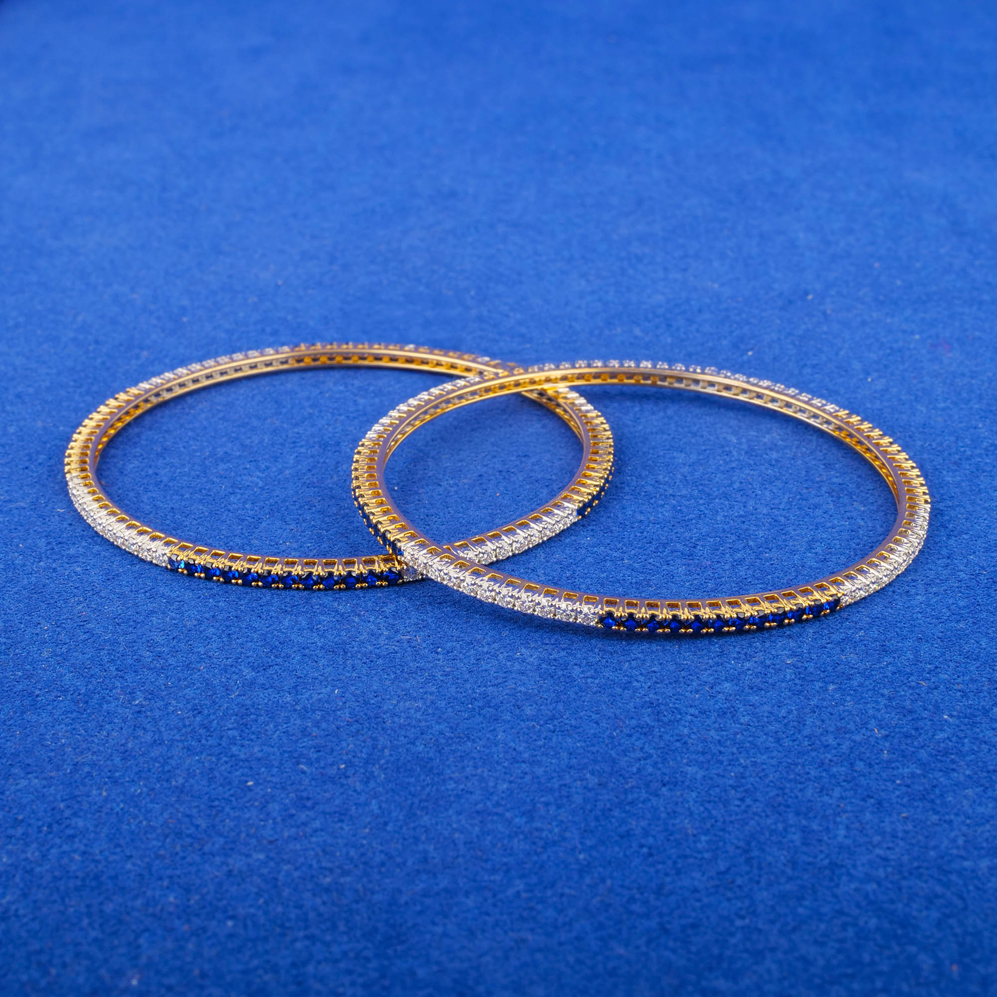 18K Yellow Gold Diamond Bangles w/ Blue Onyx