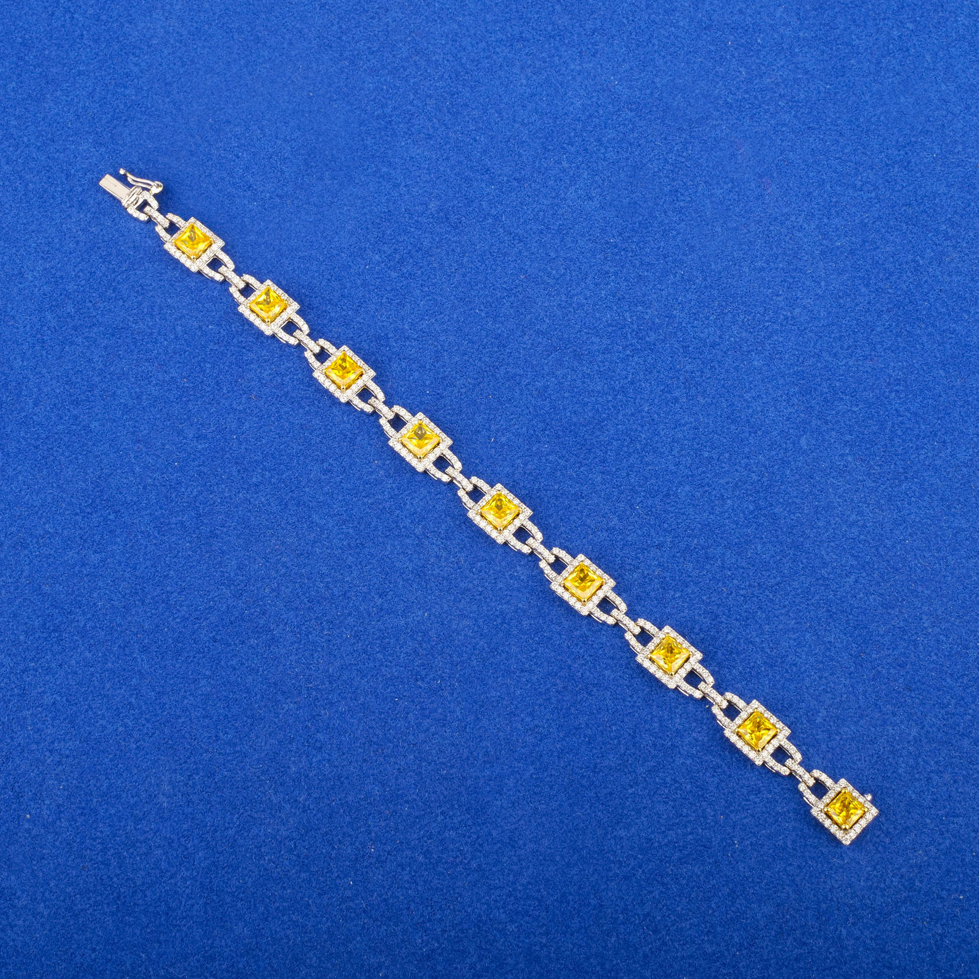 18K White Gold Diamond Bracelet w/ Yellow Topaz