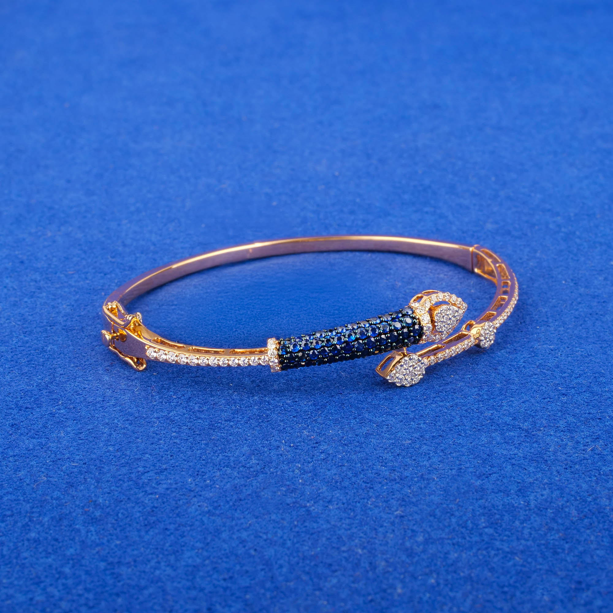 18K Rose Gold Diamond Bangle/Bracelet w/ Blue Onyx