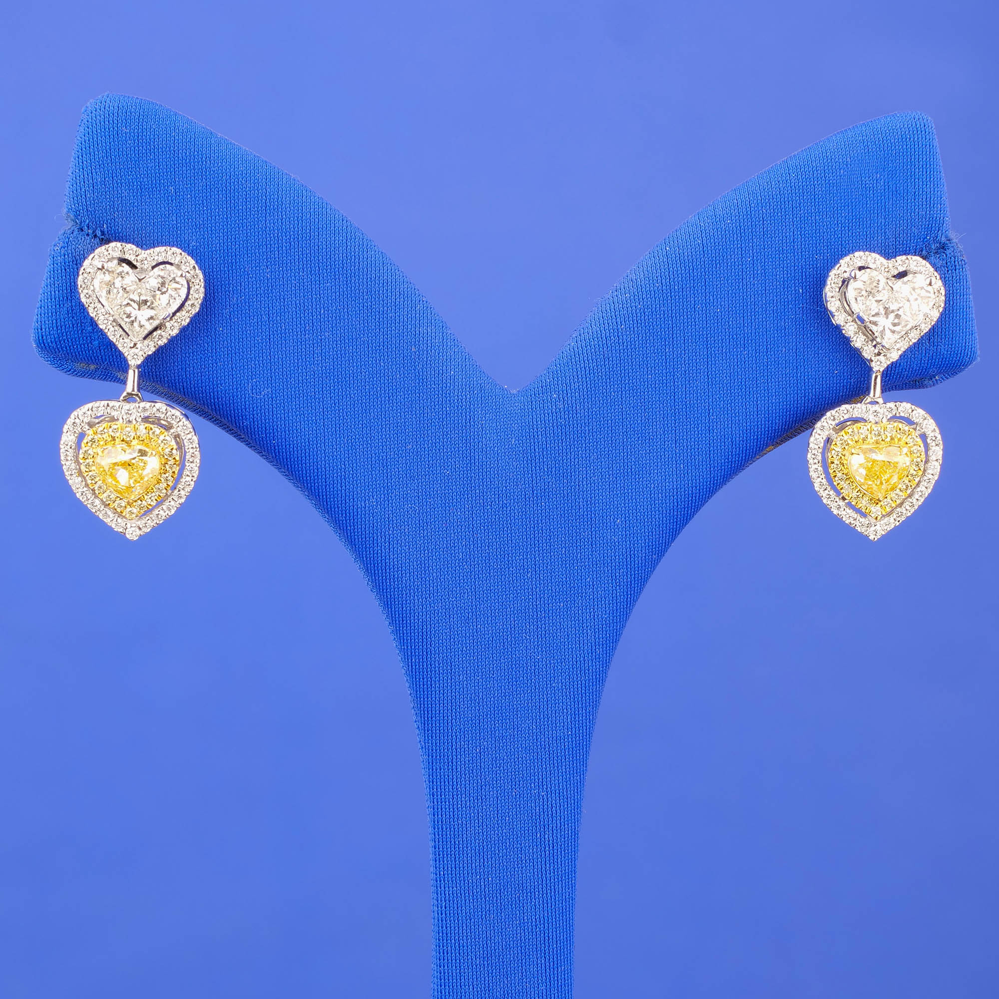 18K White Gold Diamond Earrings w/ Yellow Diamonds