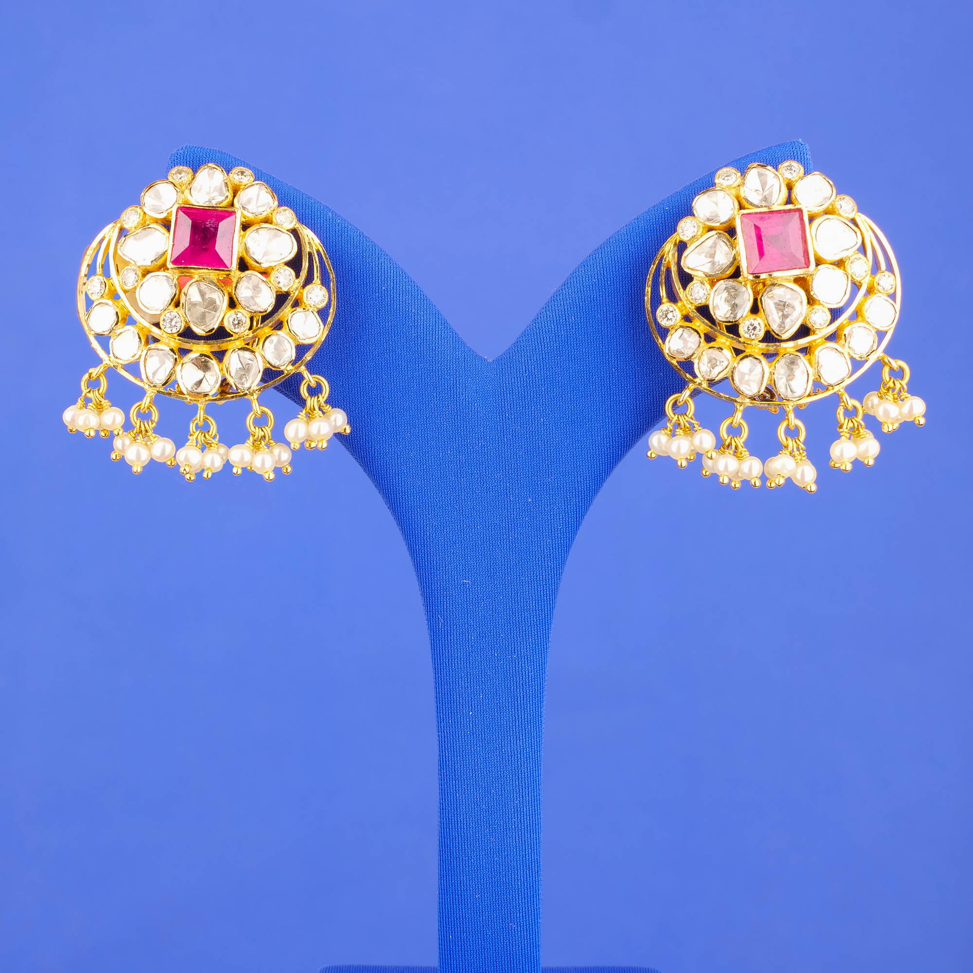 18K Diamond/Polki Diamond Earrings w/ Ruby