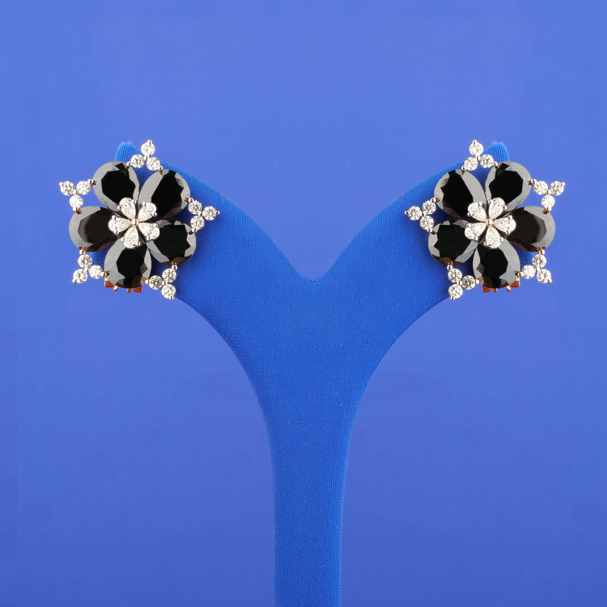 18K Rose Gold Diamond Onyx Earrings