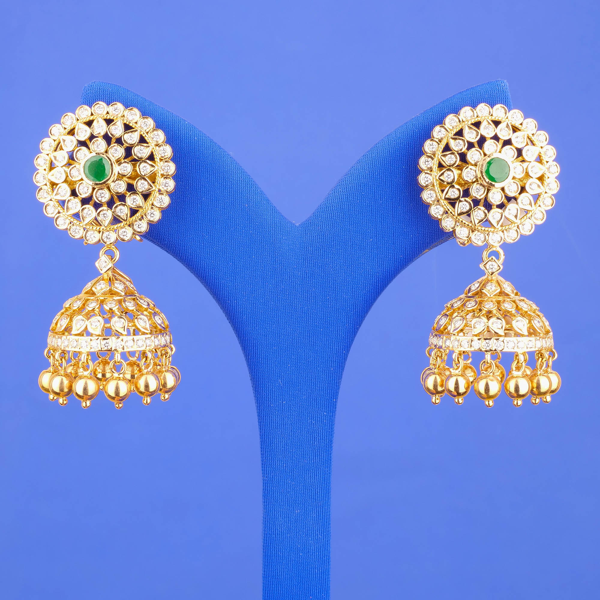 18K Rose Gold Diamond 'Jhumka' Earrings w/ Intchg. Stones