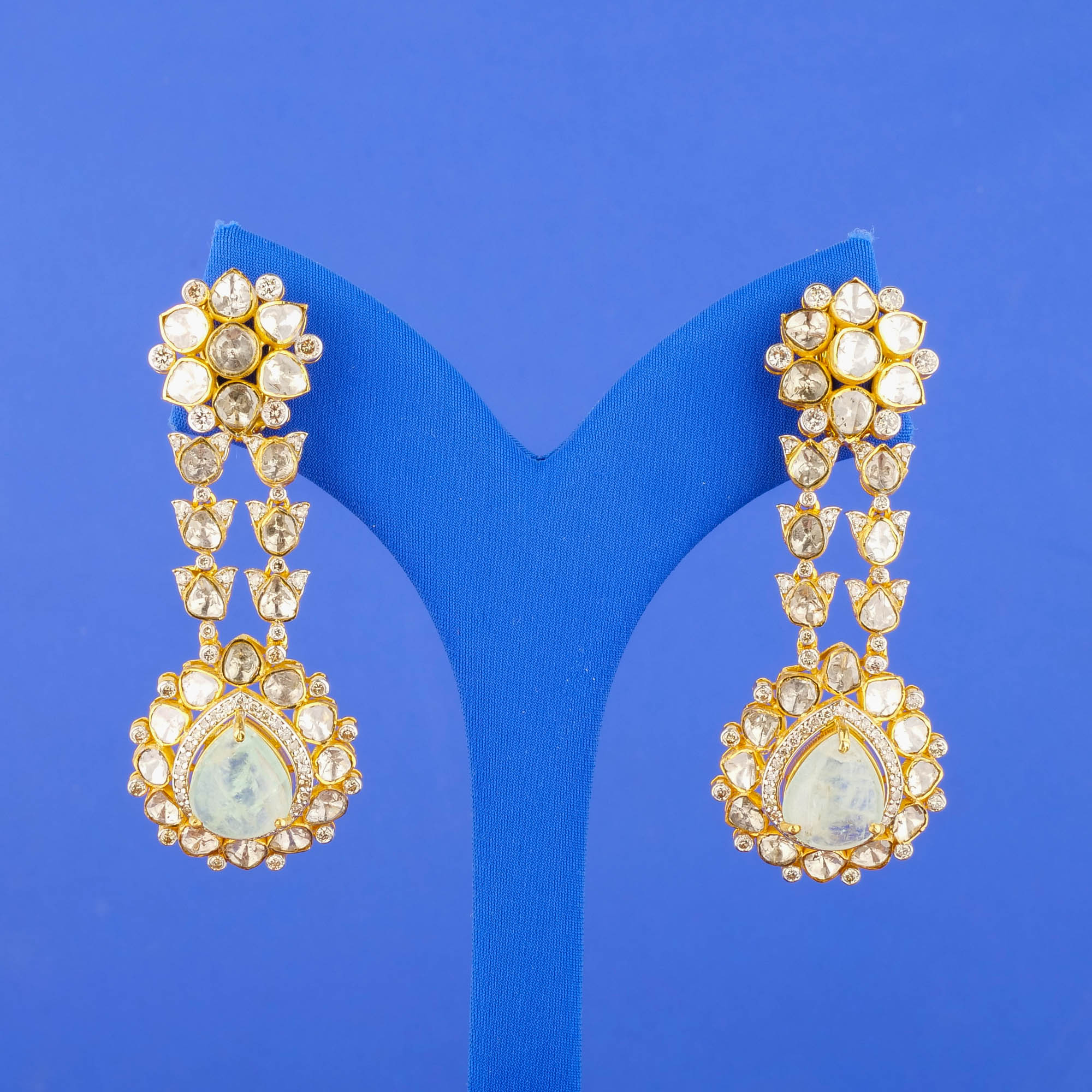 18K 'Antique' Polki Diamond/Diamond Earrings