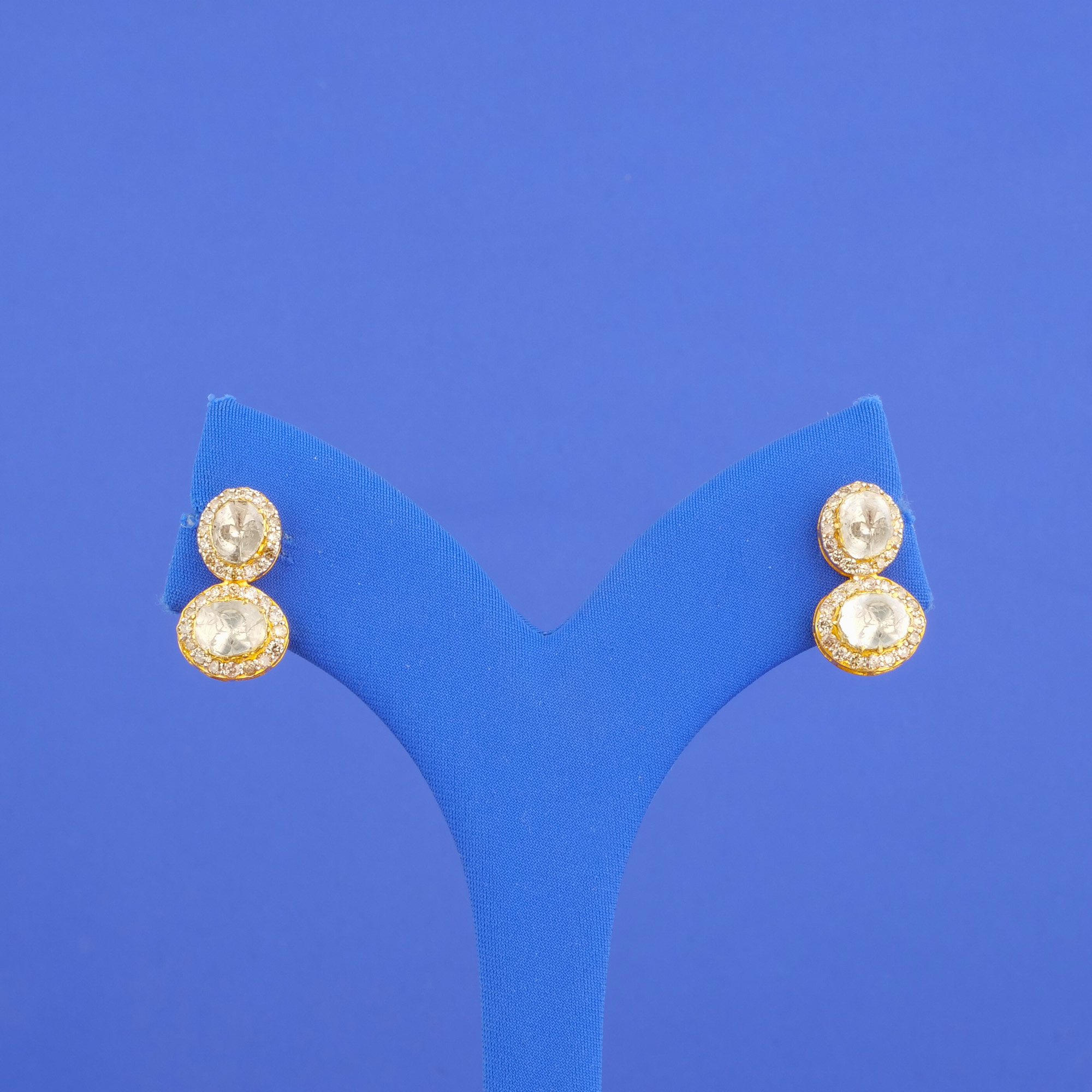 18K 'Victorian' Polki Diamond/Diamond Earrings