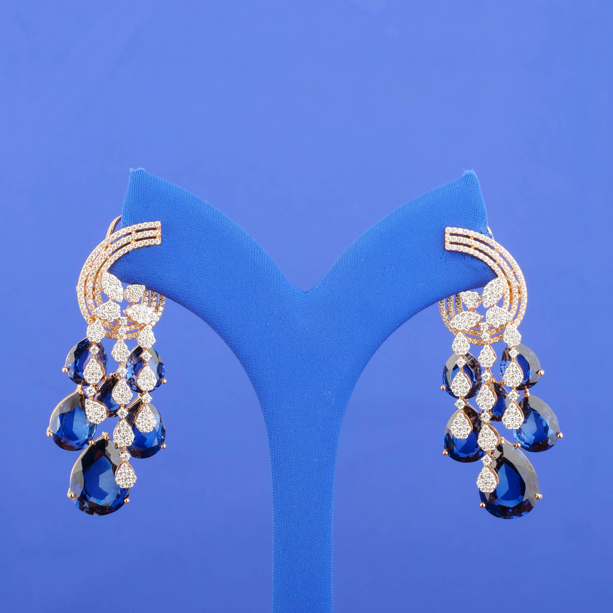 18K Rose Gold Diamond 'Chandelier' Earrings w/ Blue Onyx