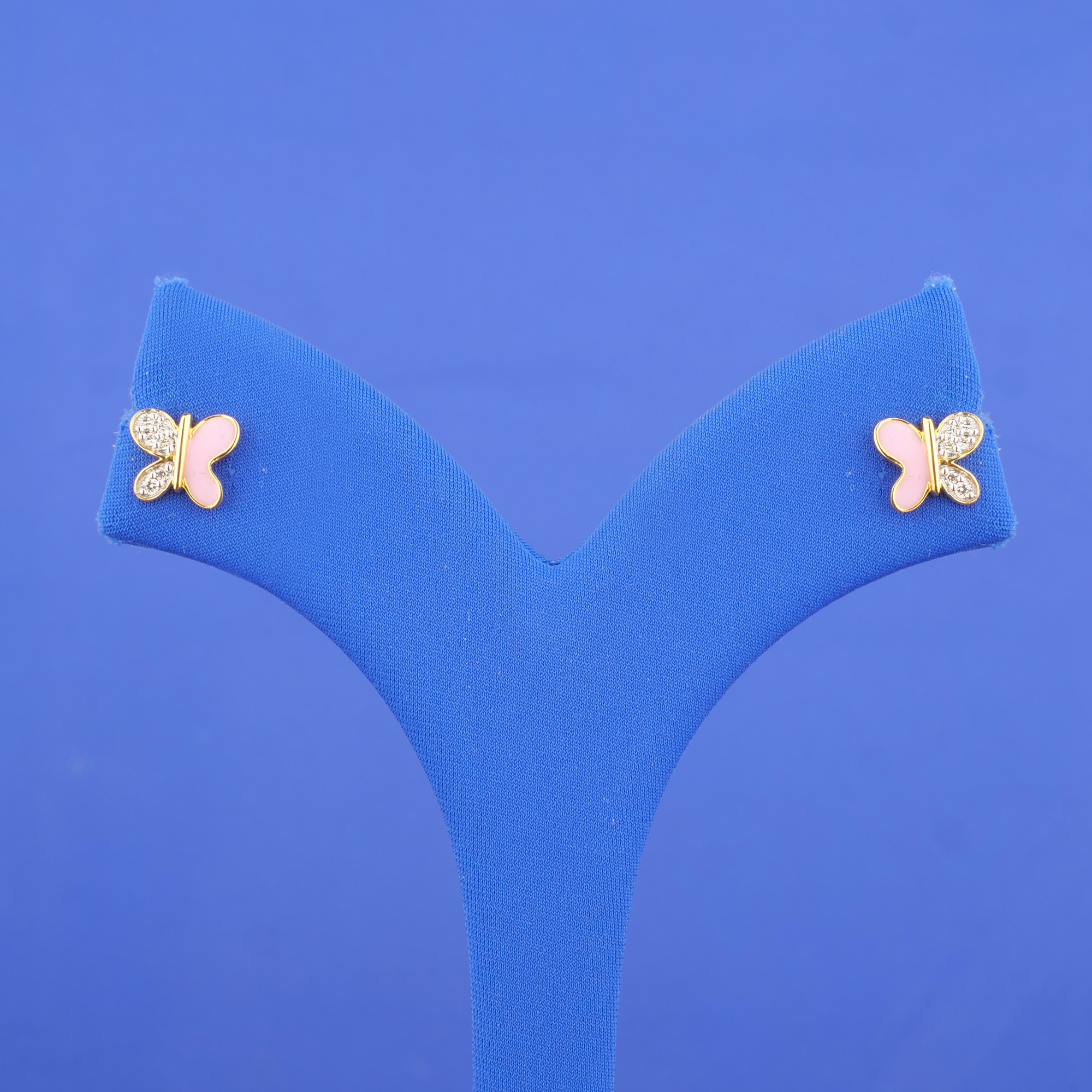 18K Yellow Gold Baby Diamond Enamel Earrings